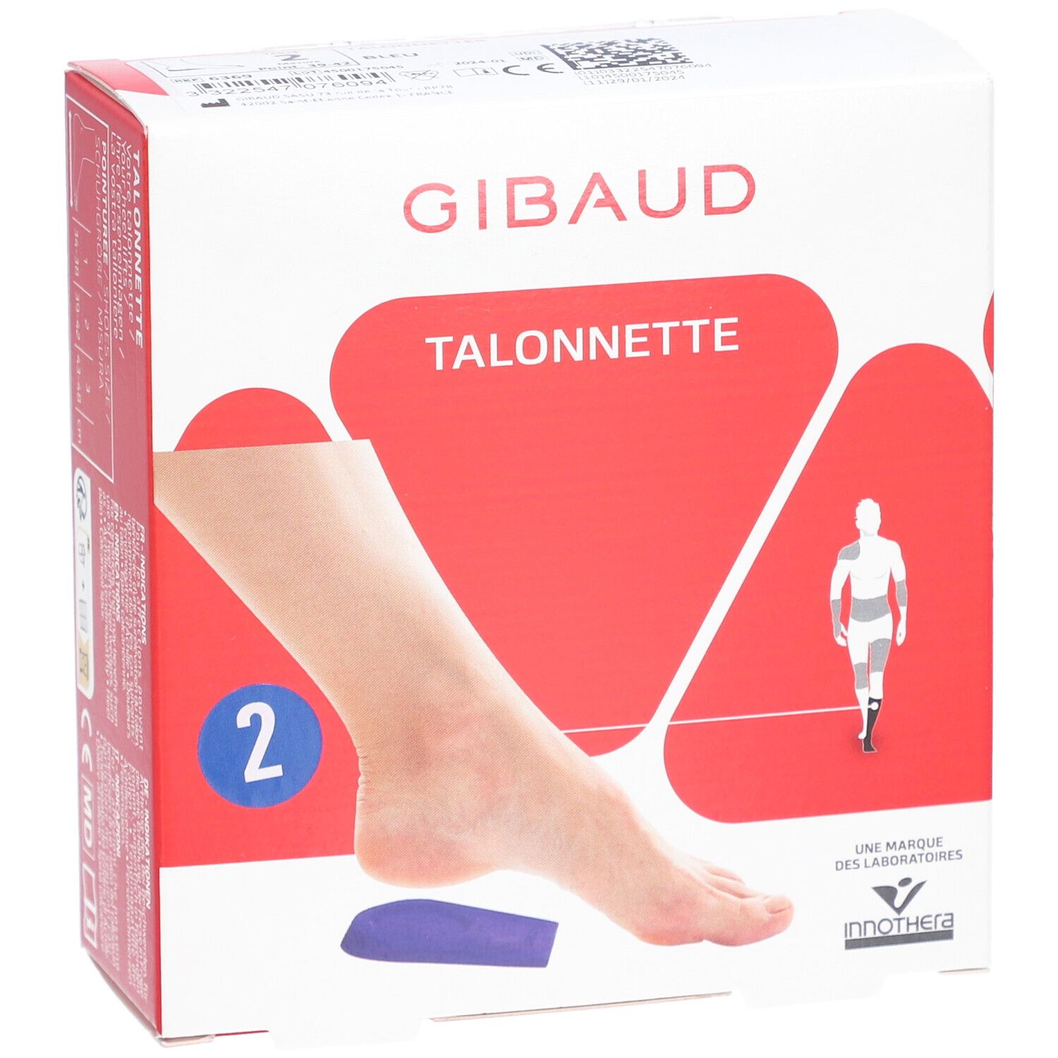 Boîte Gibaud Talonnette. Inscription: 2, illustration pied, insert bleu. Marque et nom du produit visibles.
