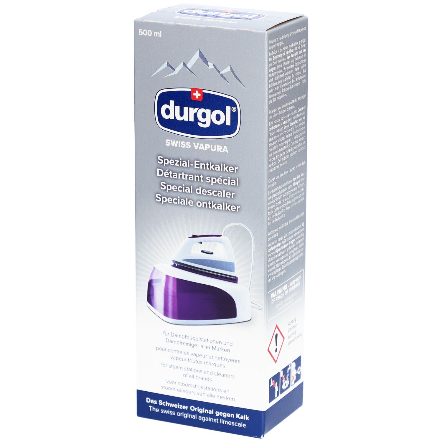 Durgol détartrant spécial. Emballage avec image du produit. Contient le nom du produit et le logo. 500 ml.