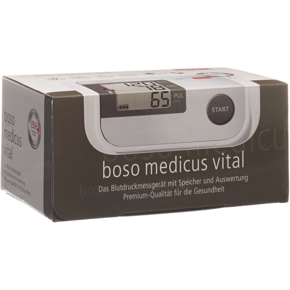 Emballage du tensiomètre boso medicus vital. Avec écran, bouton de démarrage et certification ESH.