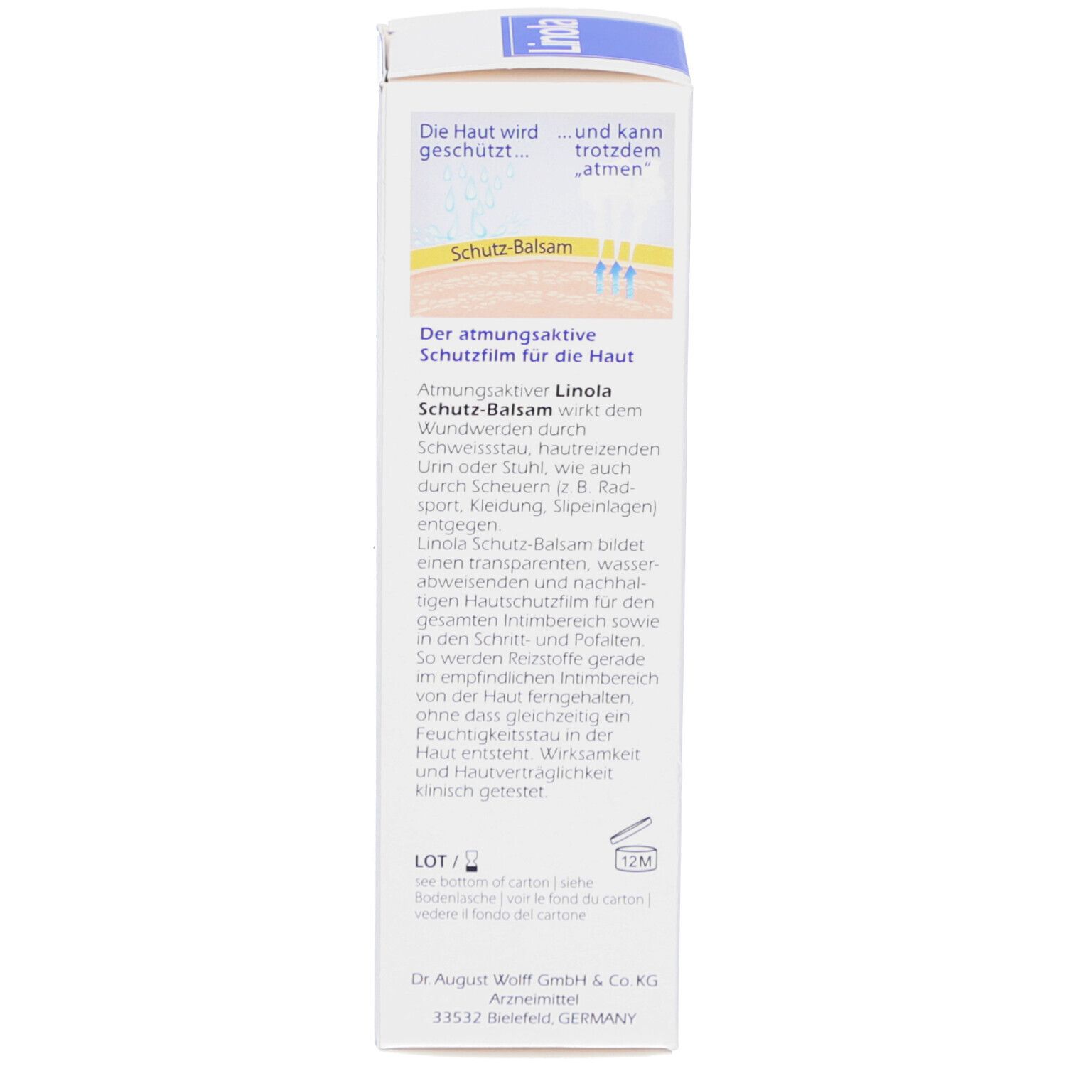 Boîte blanche, texte multilingue. Description du produit.