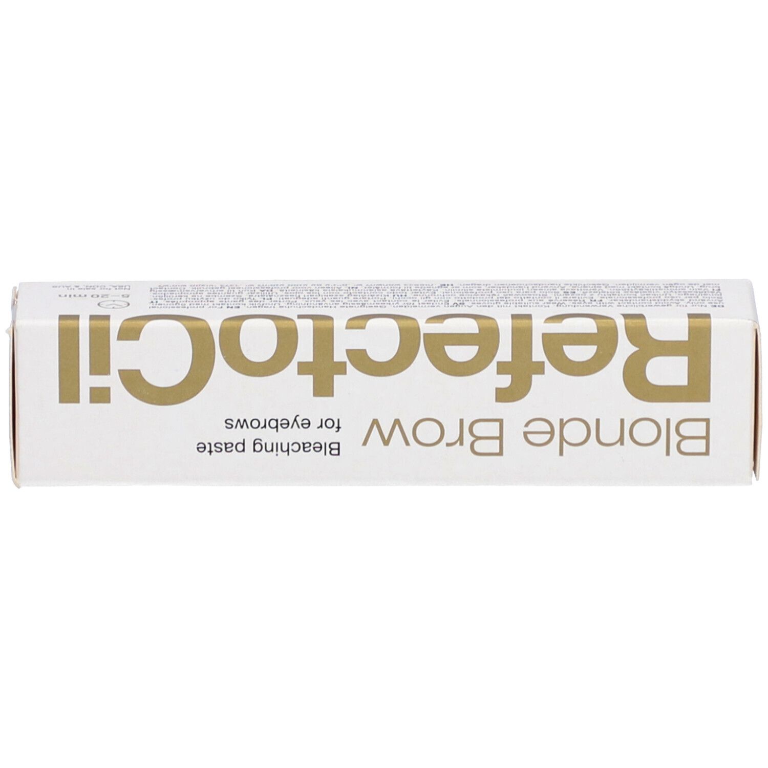 Boîte. Blonde Brow, pâte éclaircissante pour sourcils. Texte doré.