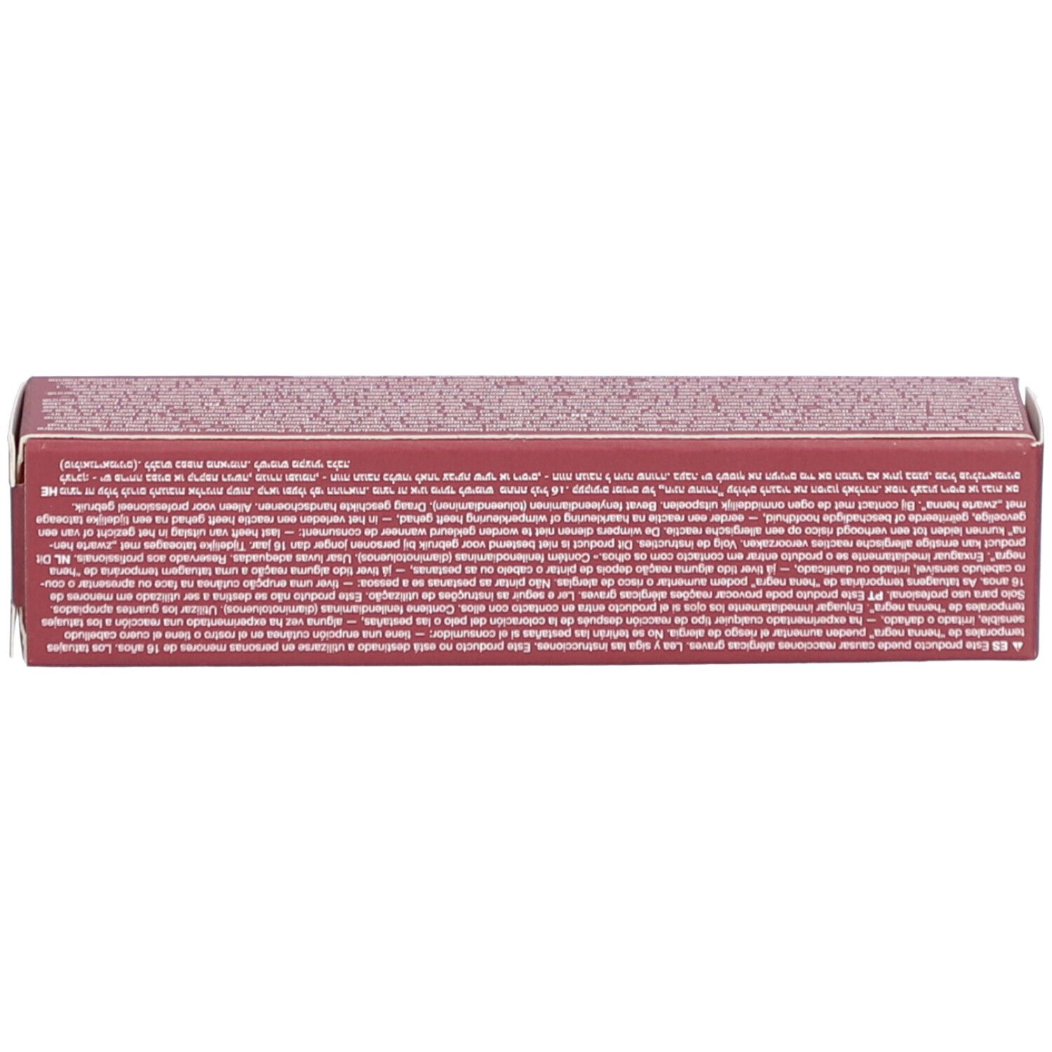 Côté de l'emballage en carton RefectoCil teinture pour cils. Texte et logo GW Cosmetics.