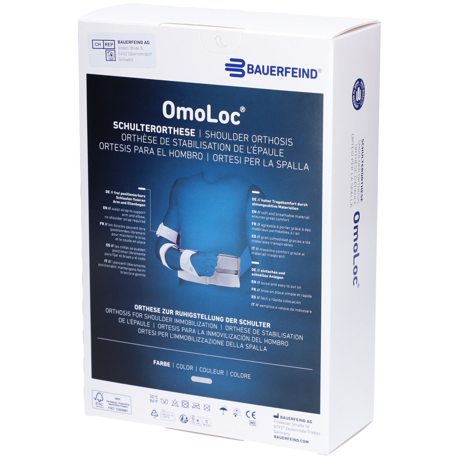 BAUERFEIND® Omoloc Orthèse d'immobilisation pour l'épaule Taille 1 droite titane
