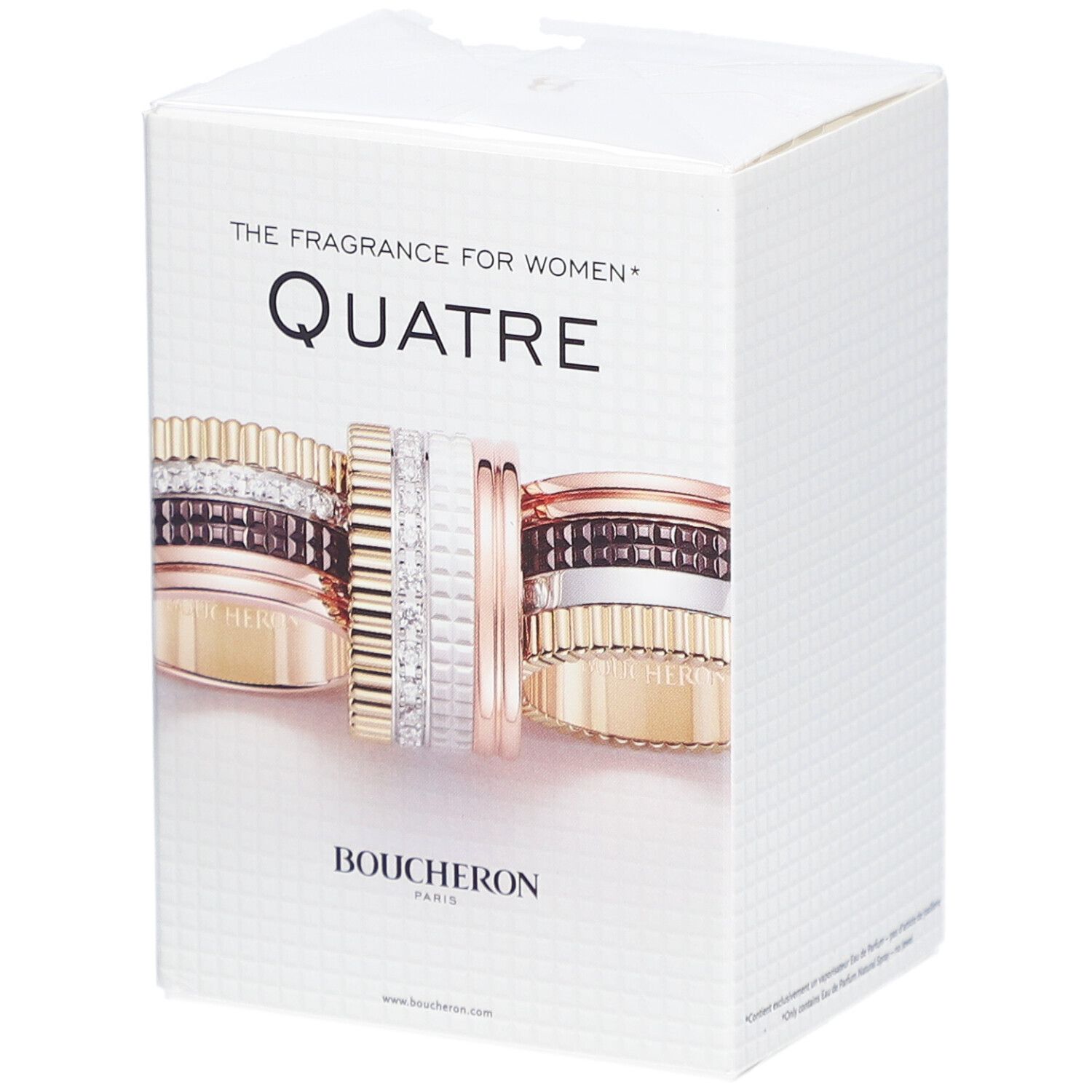 Boîte Quatre Eau de Parfum. Design de bagues. Boucheron Paris. "The Fragrance for Women".
