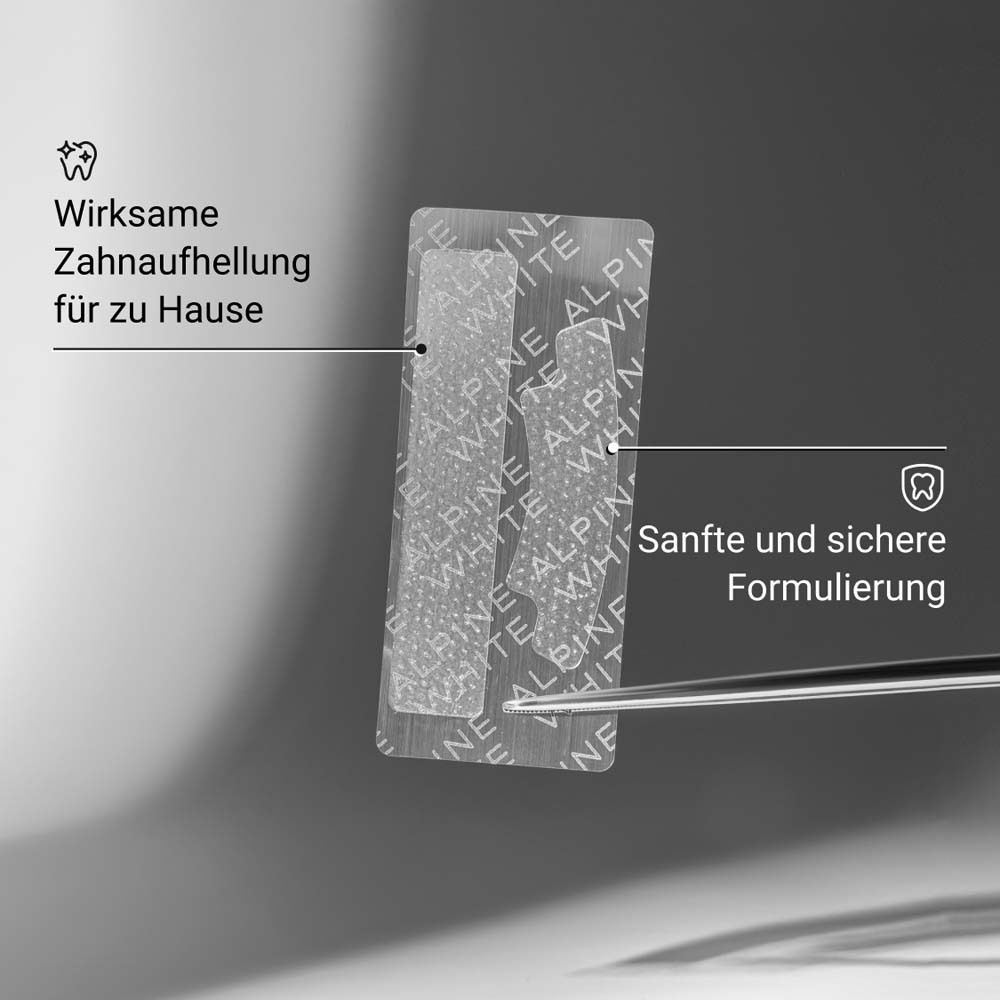 Bandes blanchissantes avec logo ALPINE WHITE. Deux bandes tenues par une pince.