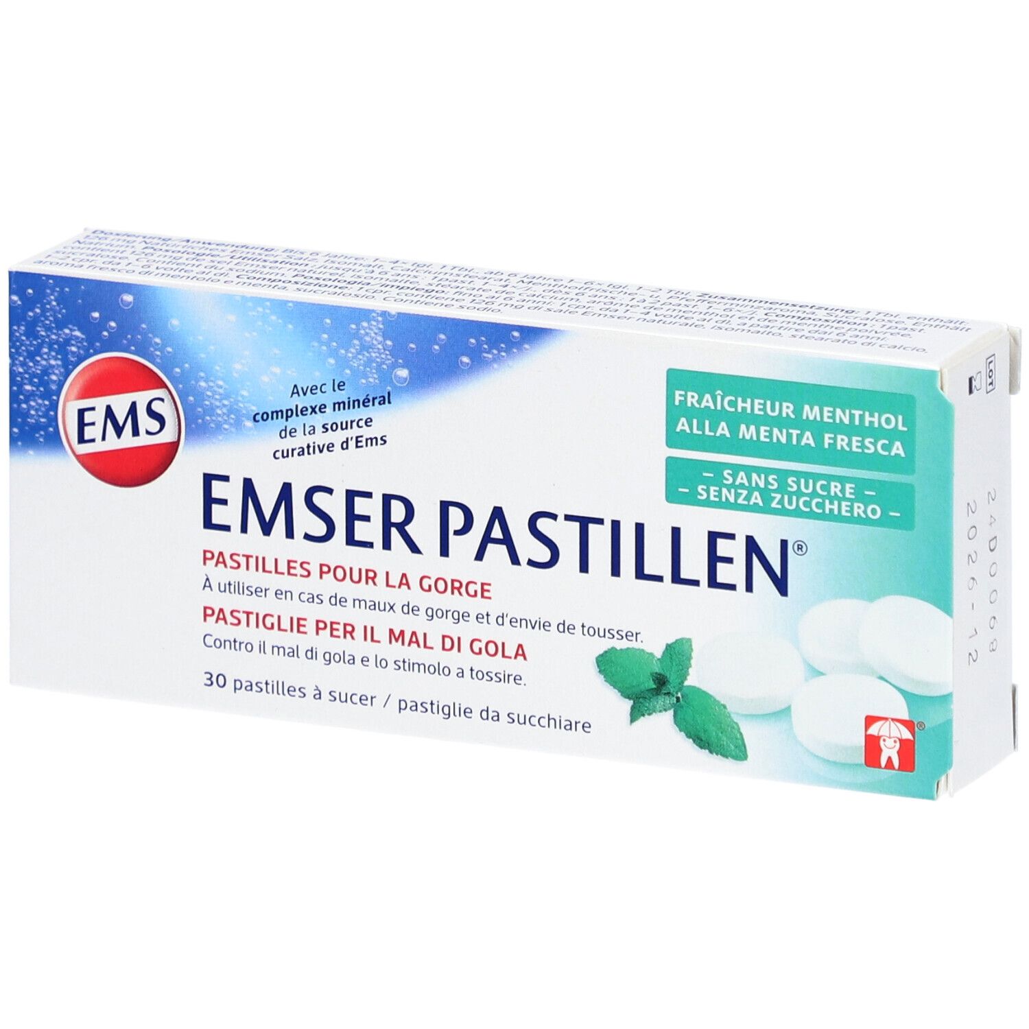 EMSER Pastilles sans sucre Fraîcheur Menthol