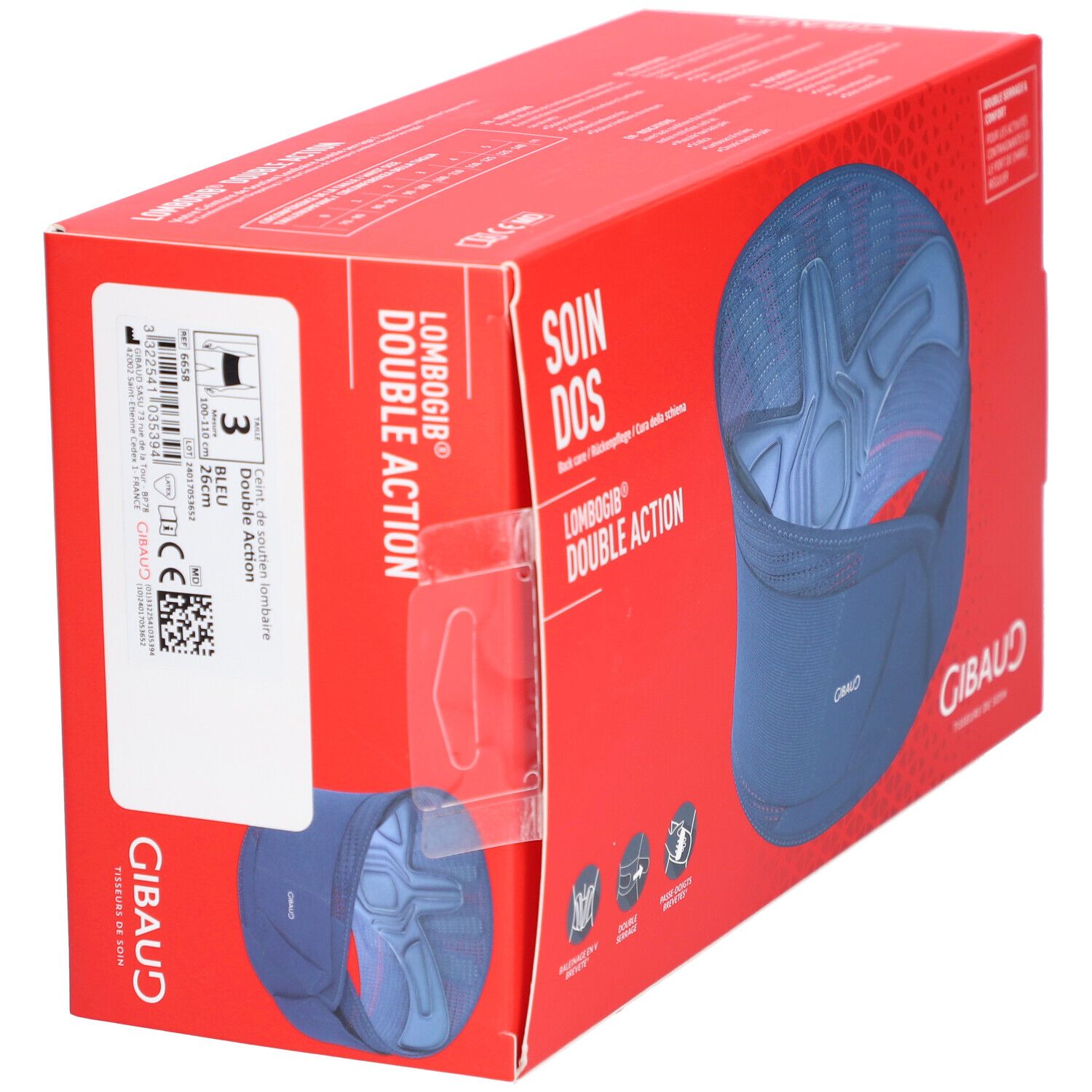 GIBAUD Lombogib Double Act ceinture lombaire 26 cm taille 3 bleu