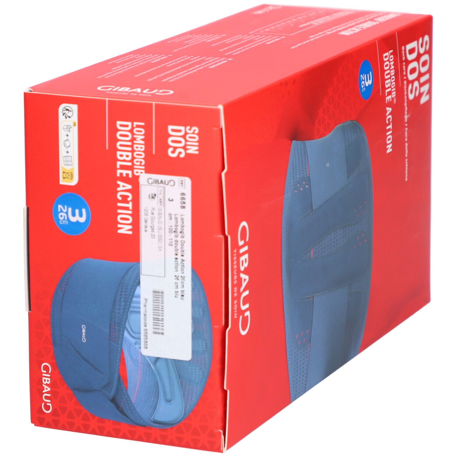 GIBAUD Lombogib Double Act ceinture lombaire 26 cm taille 3 bleu