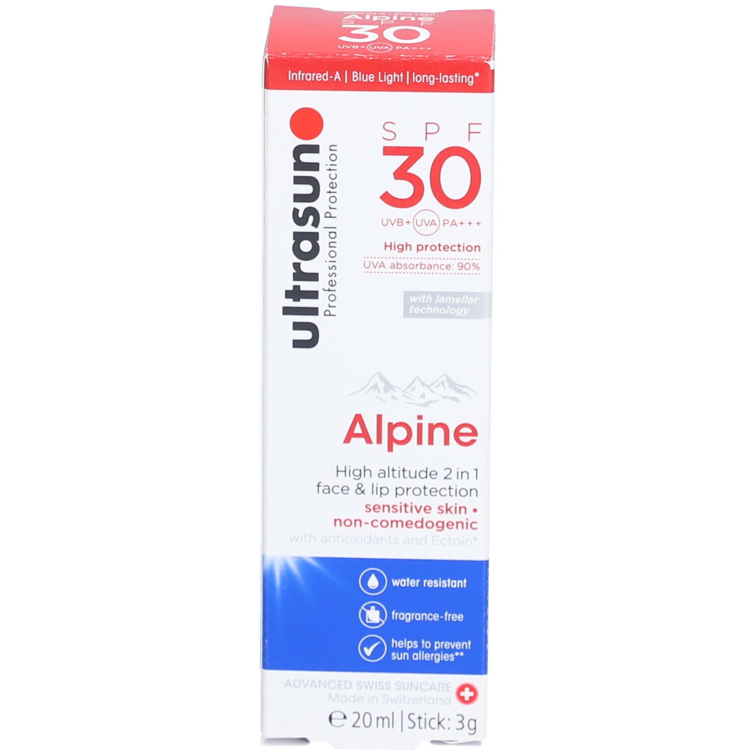 Ultrasun Alpine Potection Solaire 2 en 1 Visage & Lèvres SPF 30