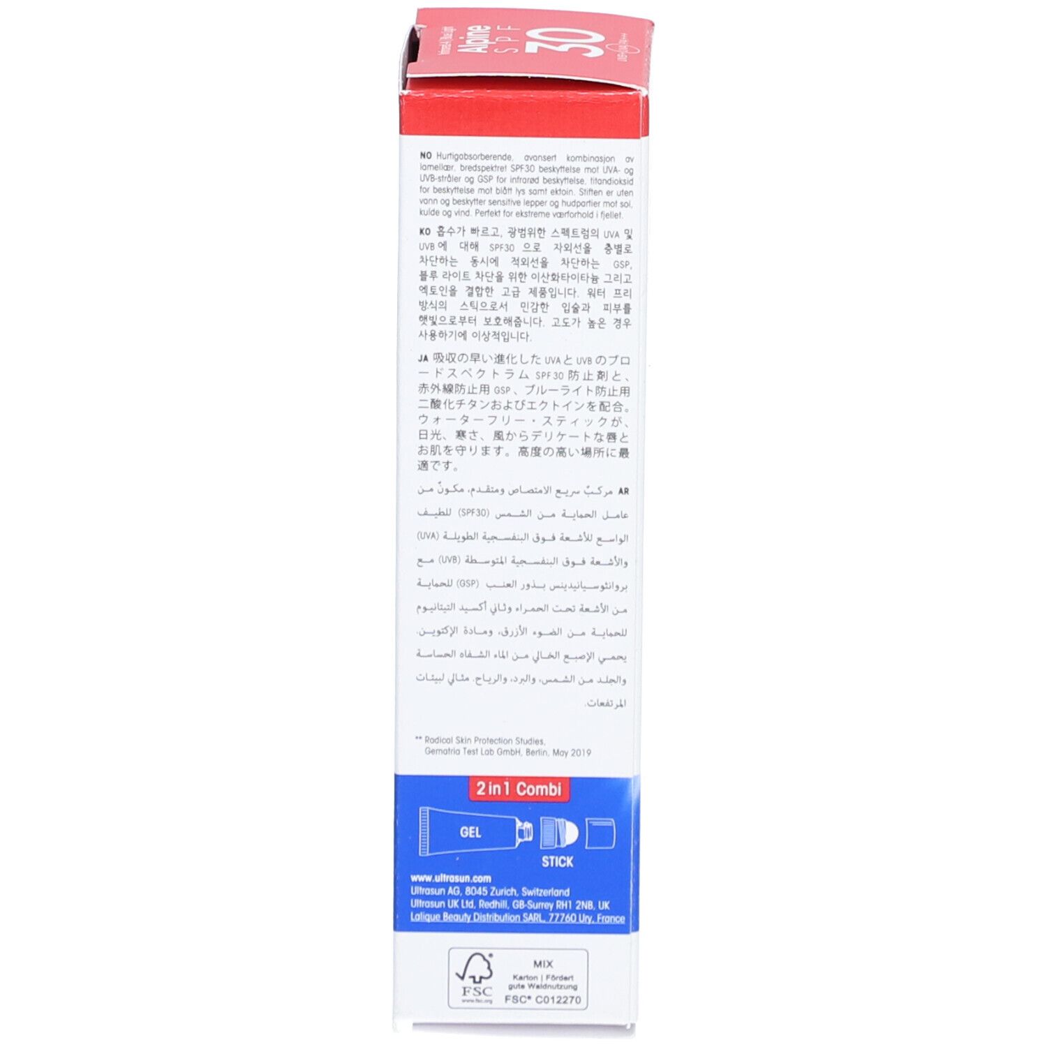 Ultrasun Alpine Potection Solaire 2 en 1 Visage & Lèvres SPF 30