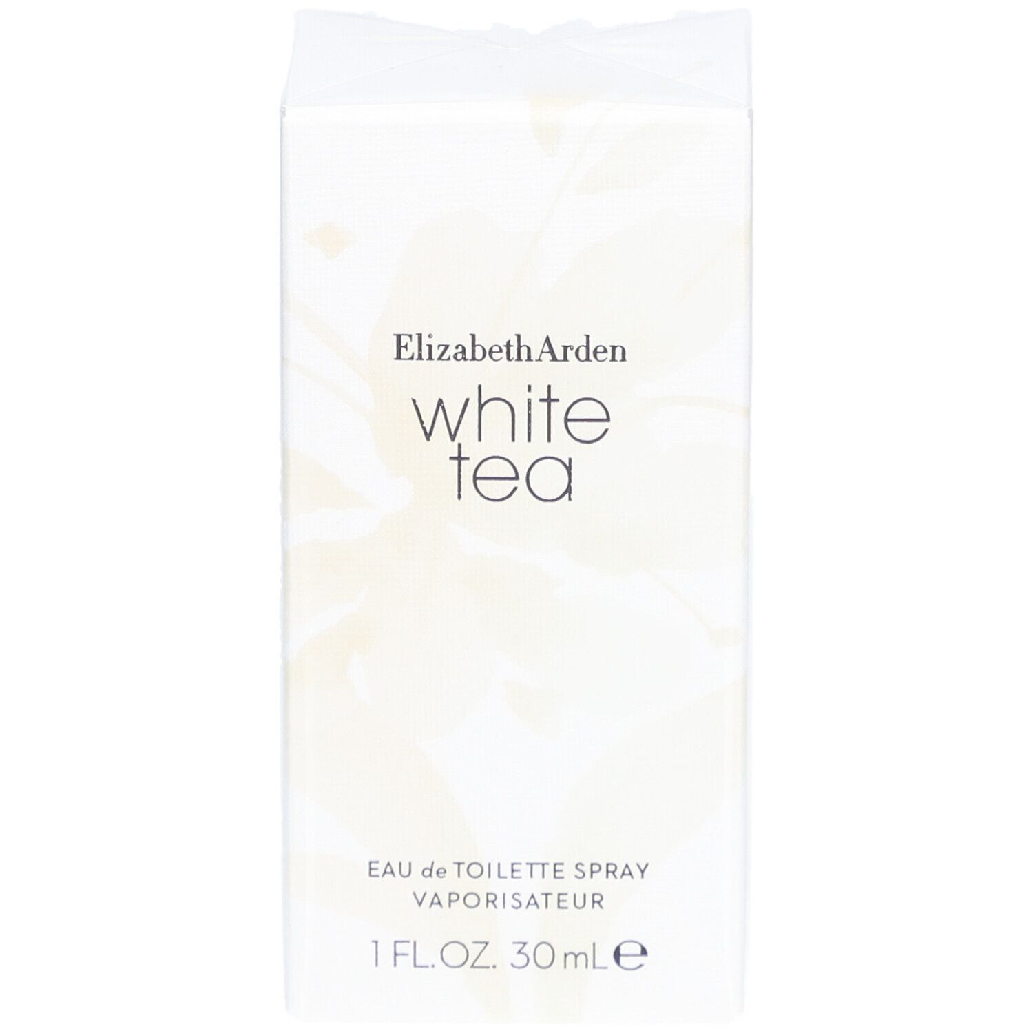 Boîte blanche rectangulaire avec motif floral. Elizabeth Arden White Tea, Eau de Toilette Spray, 30ml.