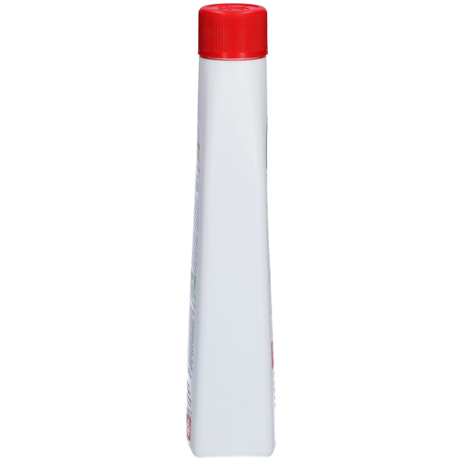 Vue latérale d'une bouteille blanche avec bouchon rouge, VEPOCHROM Forte Détartrant.