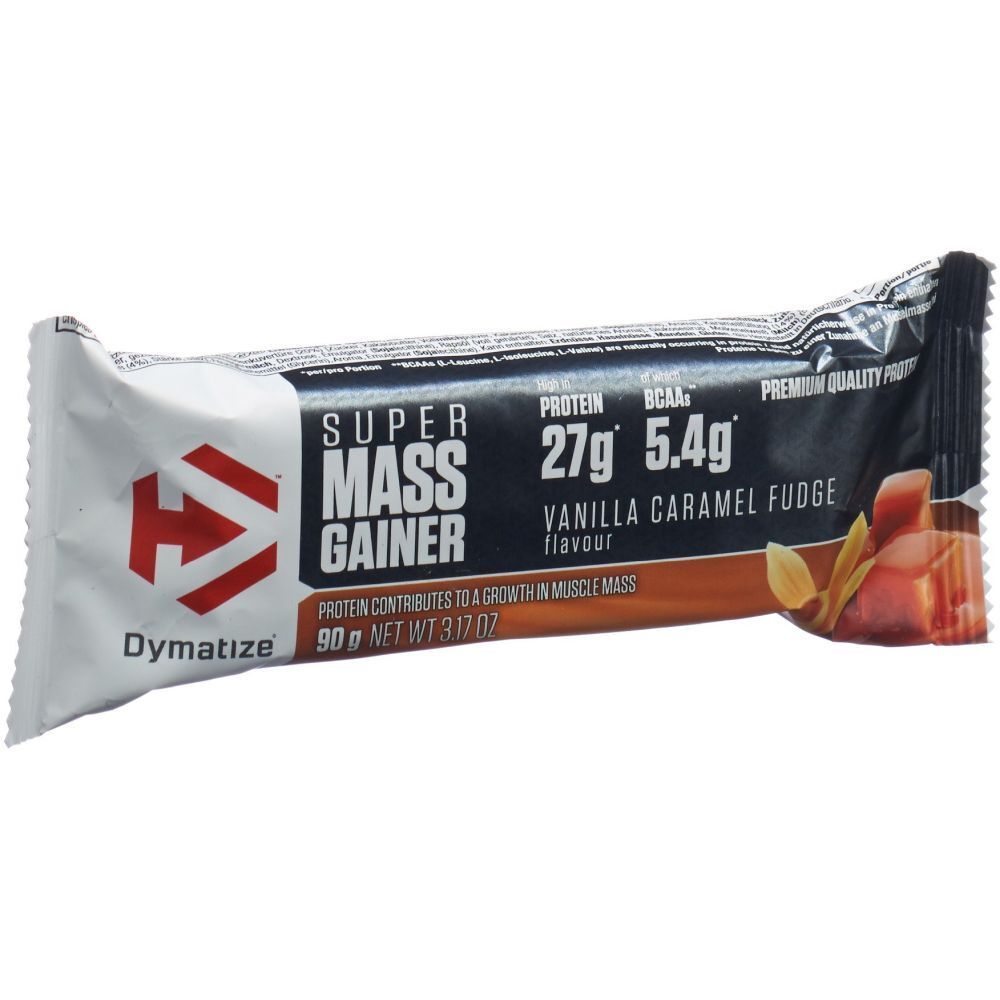 Barre Dymatize Super Mass Gainer: Saveur Vanille Caramel Fudge, 90g.