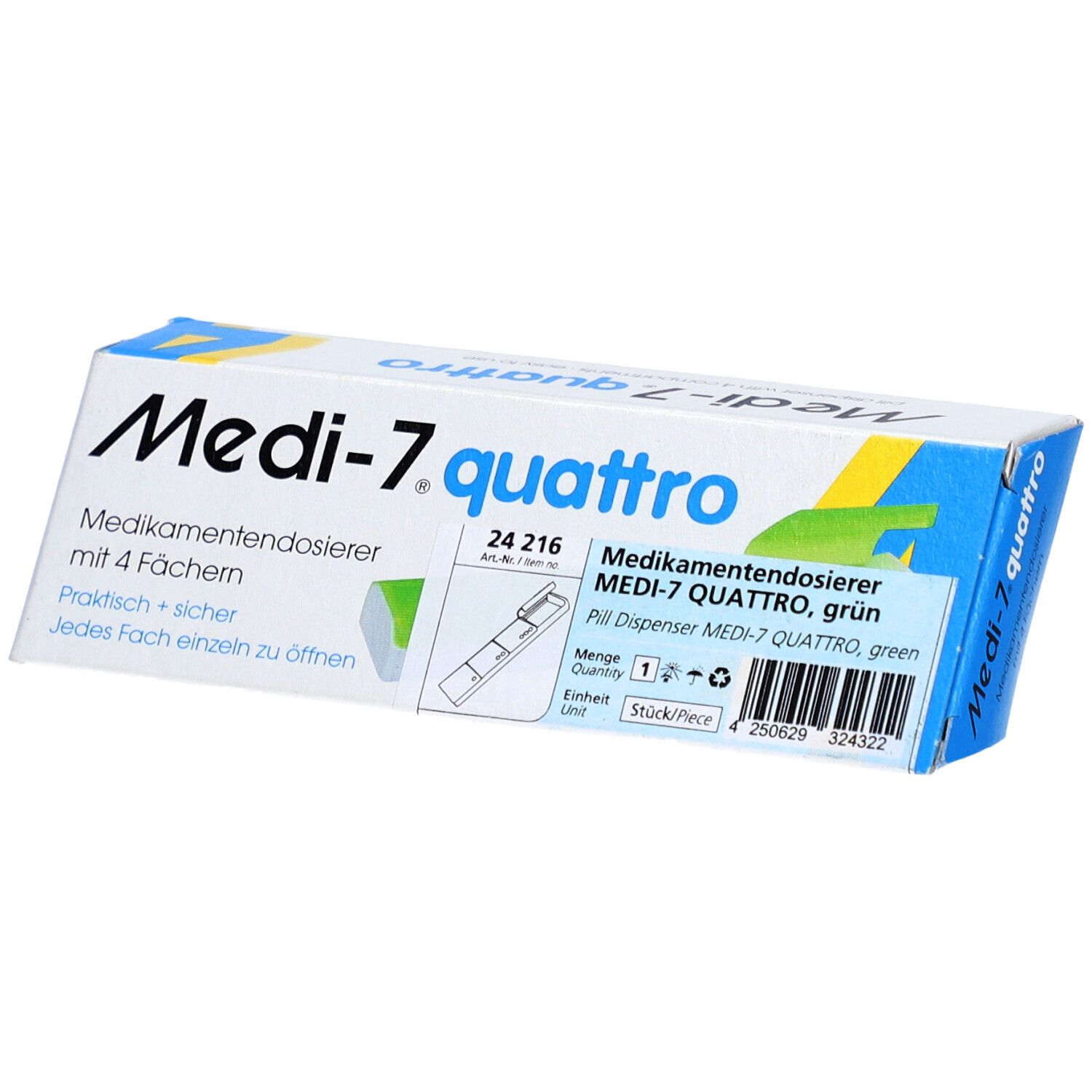 Medi-7 Distributeur journalier QUATTRO 4 compartiments vert