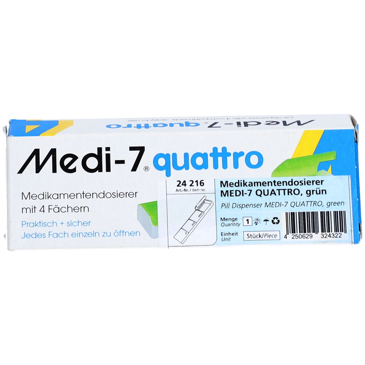 Medi-7 Distributeur journalier QUATTRO 4 compartiments vert
