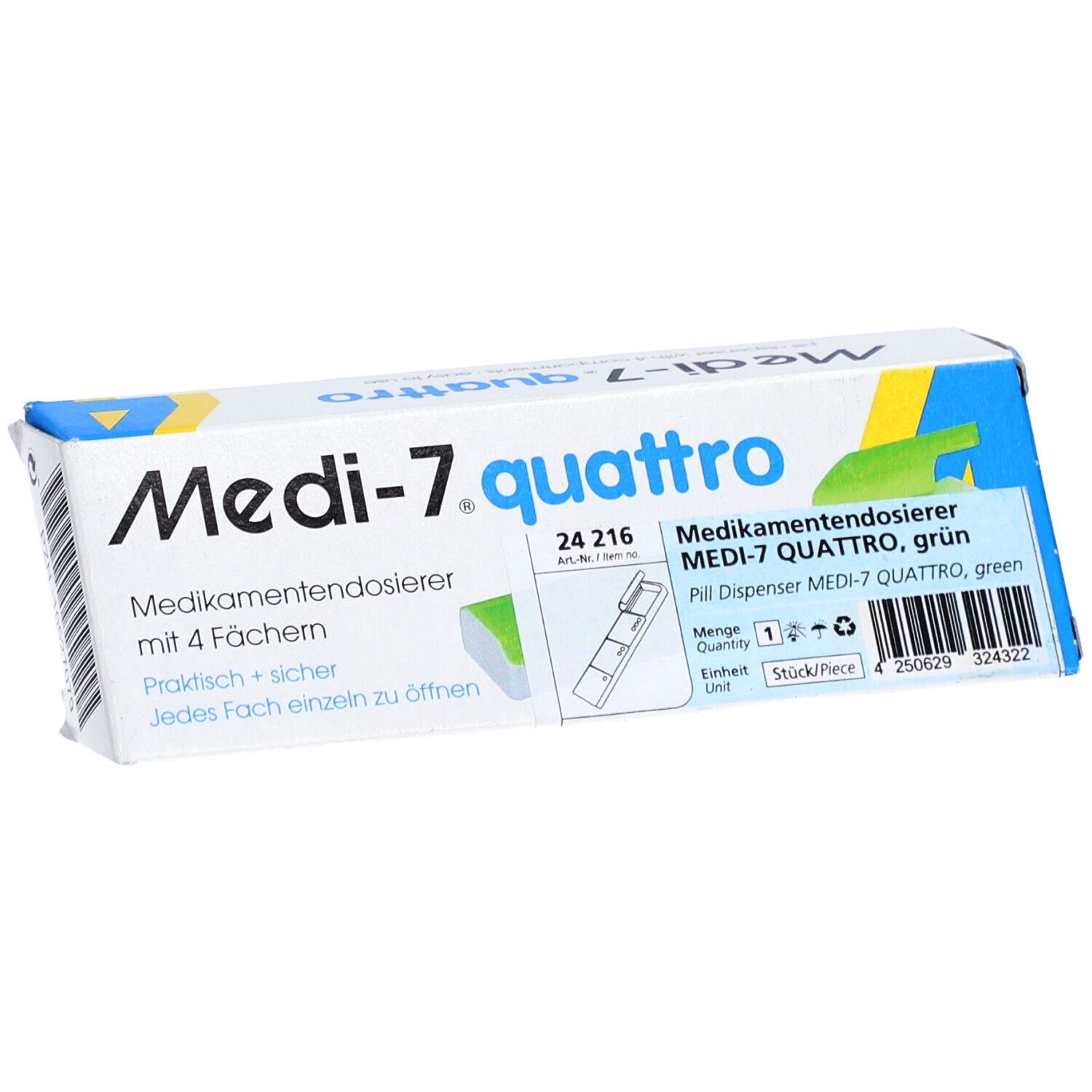 Medi-7 Distributeur journalier QUATTRO 4 compartiments vert