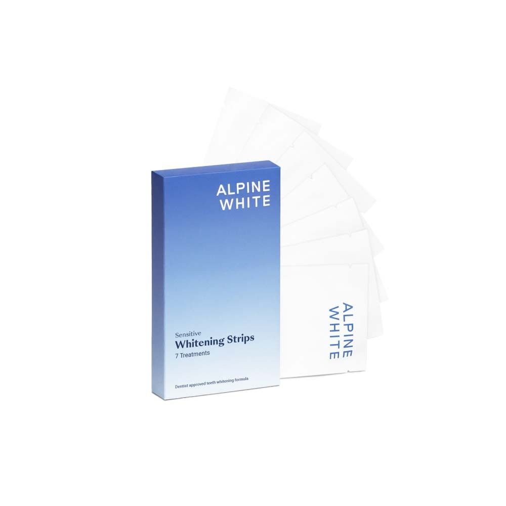 Boîte bleue et blanche ALPINE WHITE. Bandes blanchissantes sensibles. 7 traitements. Bandes visibles.