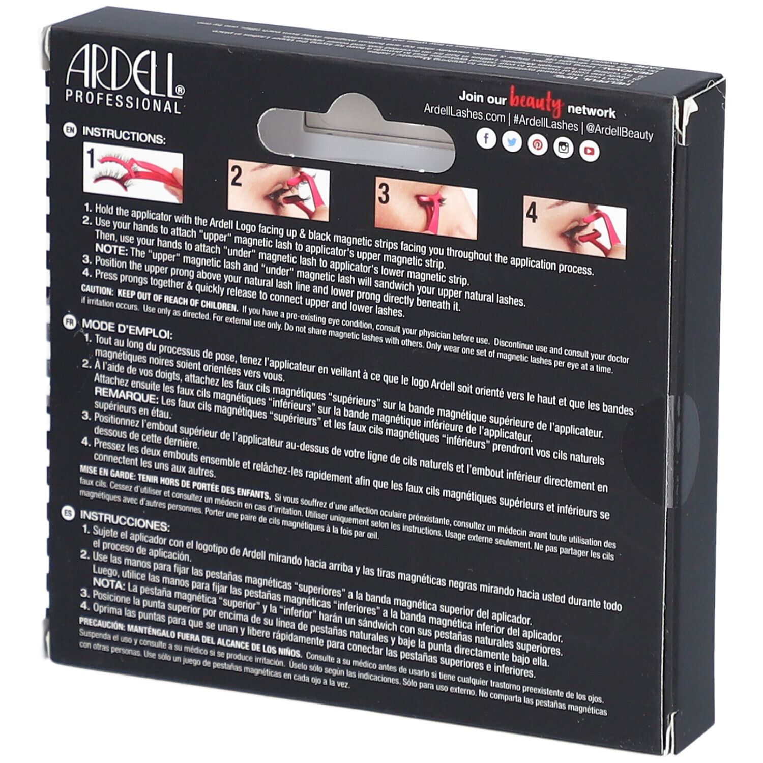 Dos de l'emballage Ardell Magnetic Accents. Instructions et informations produit en plusieurs langues.