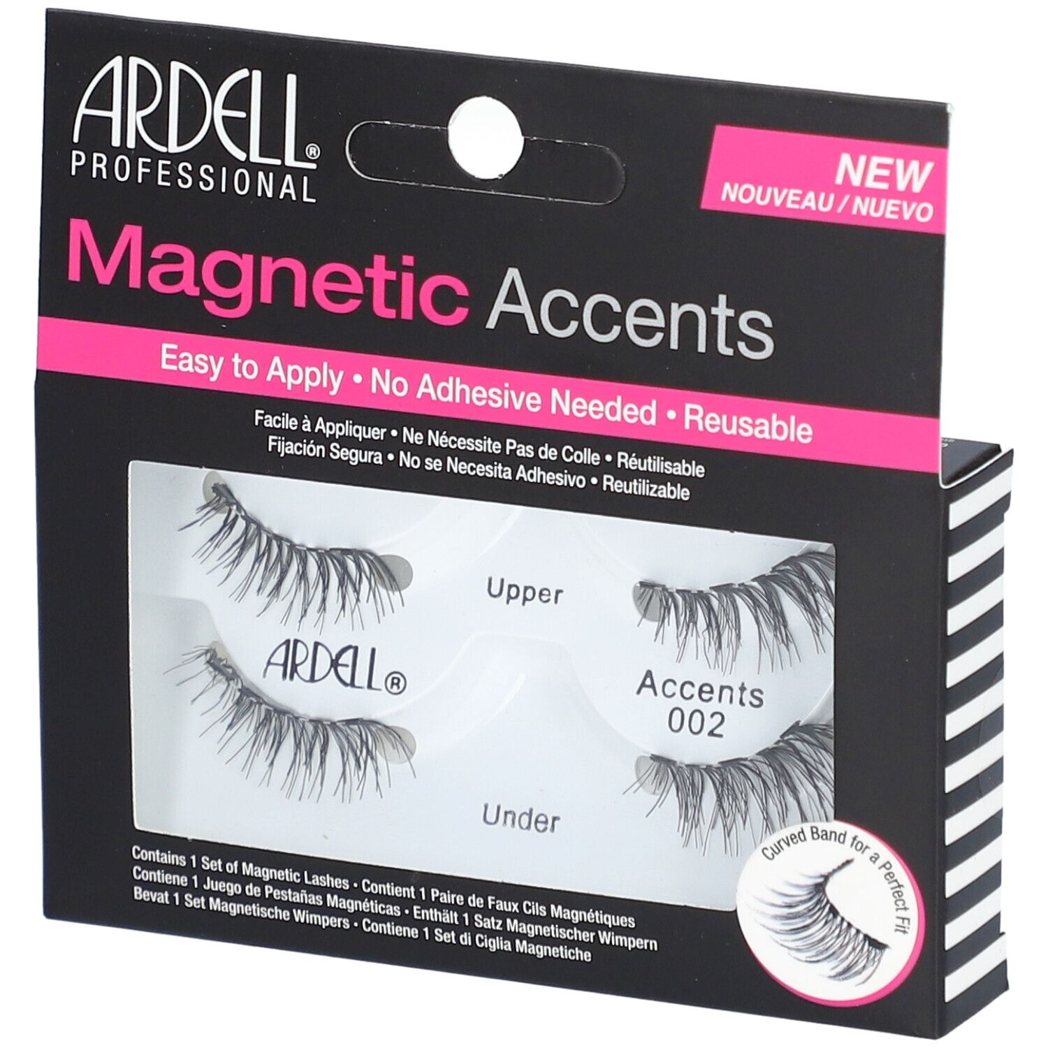 Ardell Magnetic Accents, ensemble de cils. Cils noirs, emballage noir. Contient cils supérieurs et inférieurs. "Easy to Apply".