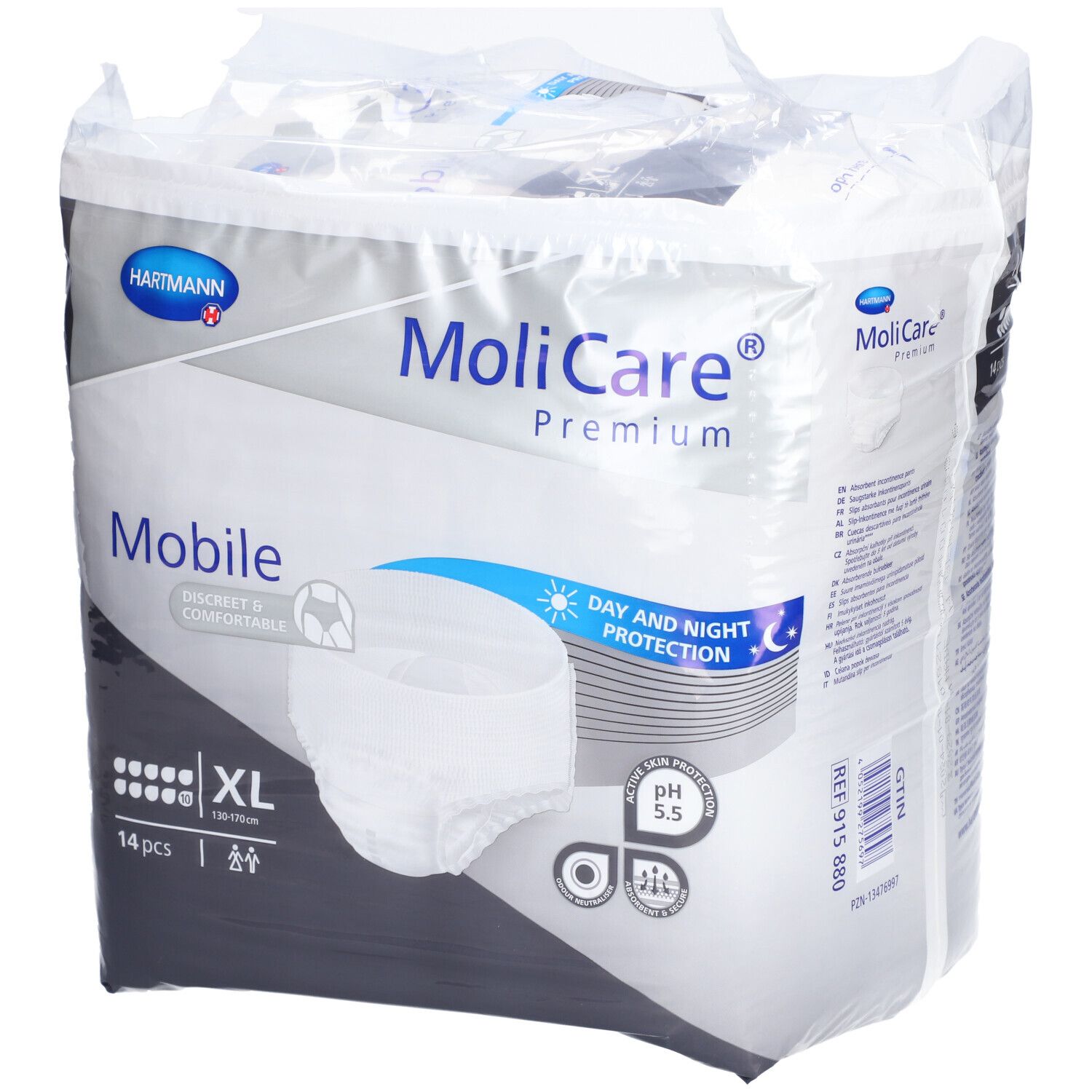 Emballage MoliCare Premium Mobile, XL, 14 pièces. Protection jour et nuit. Discret et confortable. pH 5,5.