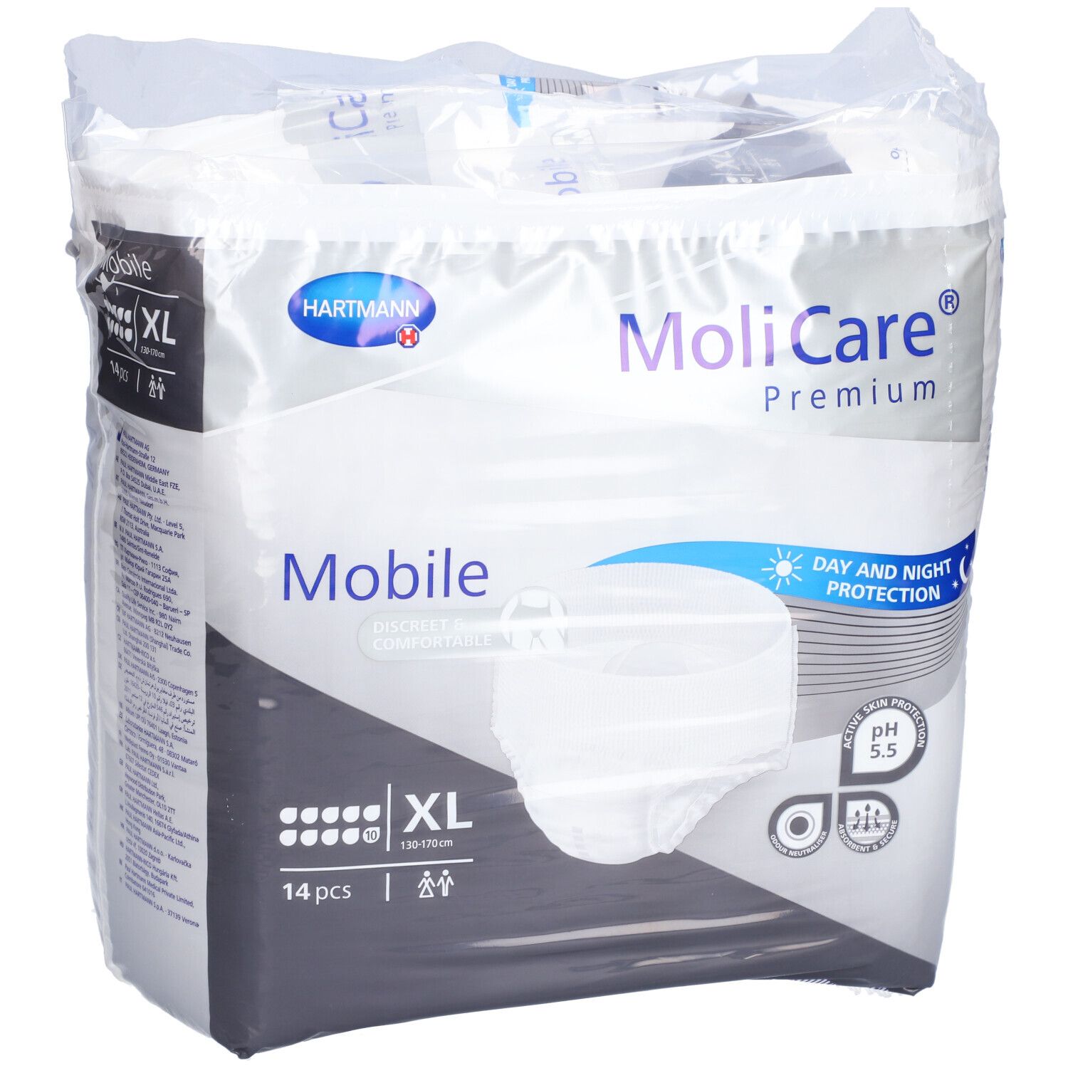 Emballage MoliCare Premium Mobile, XL, 14 pièces. Protection jour et nuit. Discret et confortable. pH 5,5.