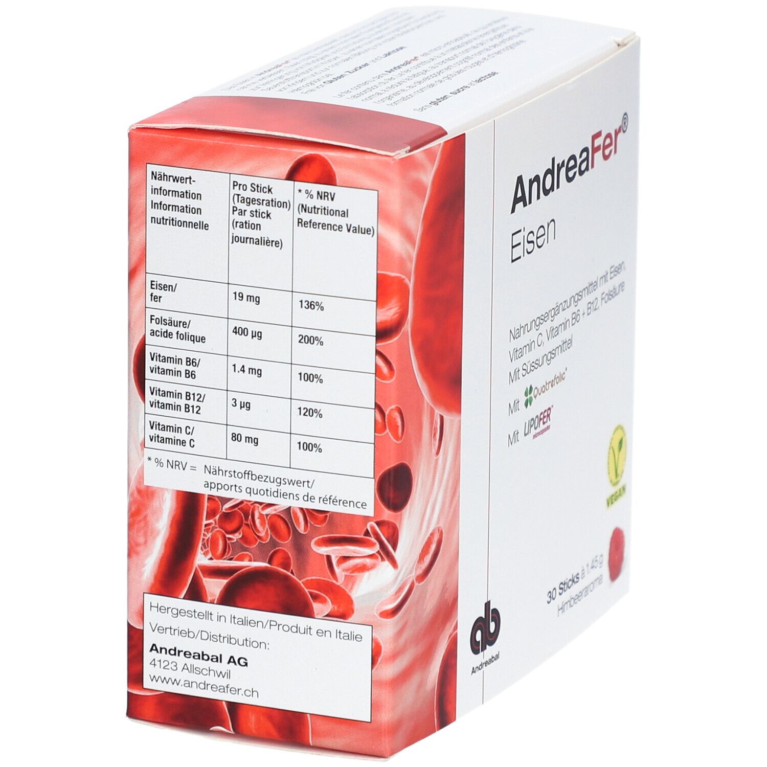AndreaFer Fer complément avec fer, vitamines C, B6, B12 et acide folique