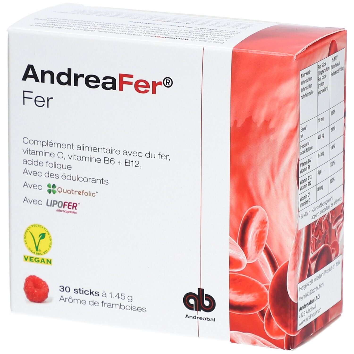 AndreaFer Fer complément avec fer, vitamines C, B6, B12 et acide folique