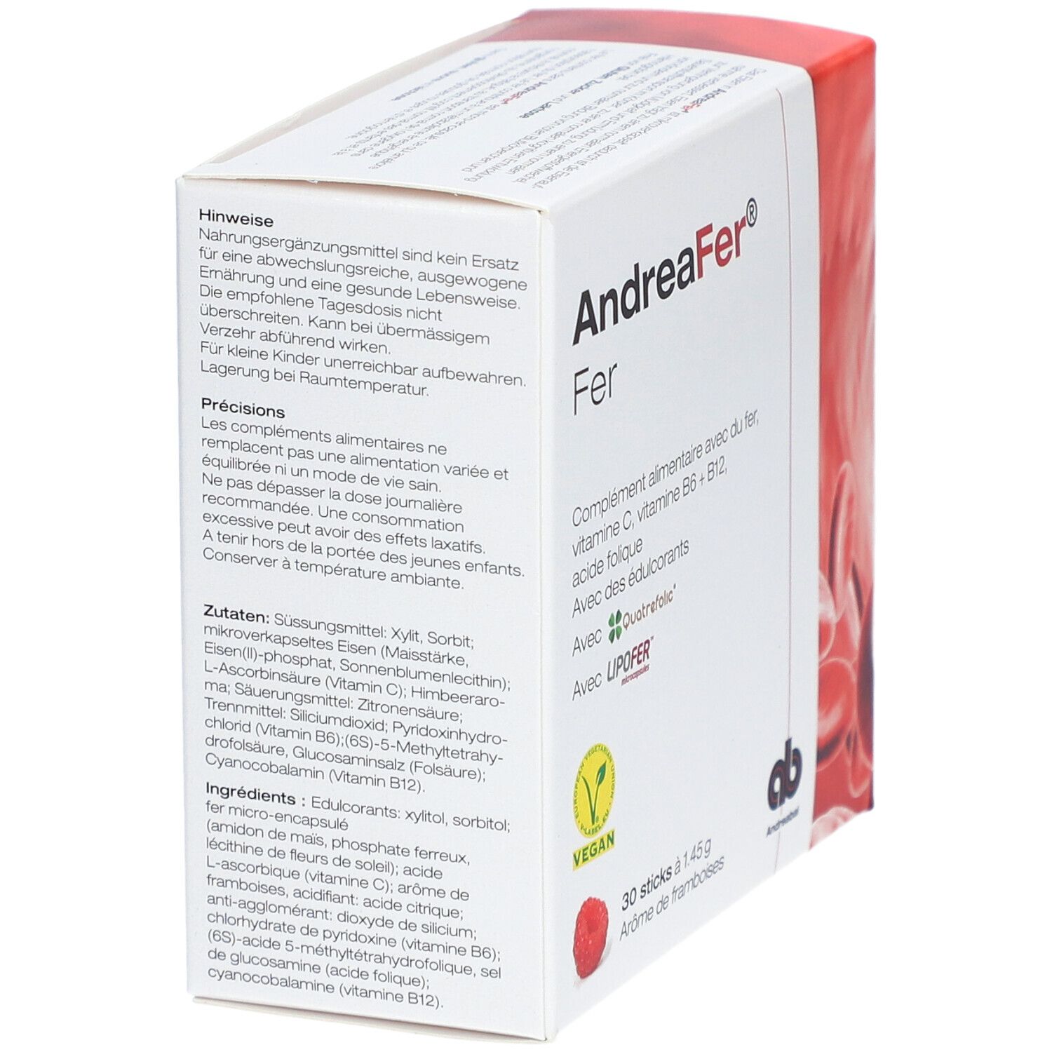 AndreaFer Fer complément avec fer, vitamines C, B6, B12 et acide folique