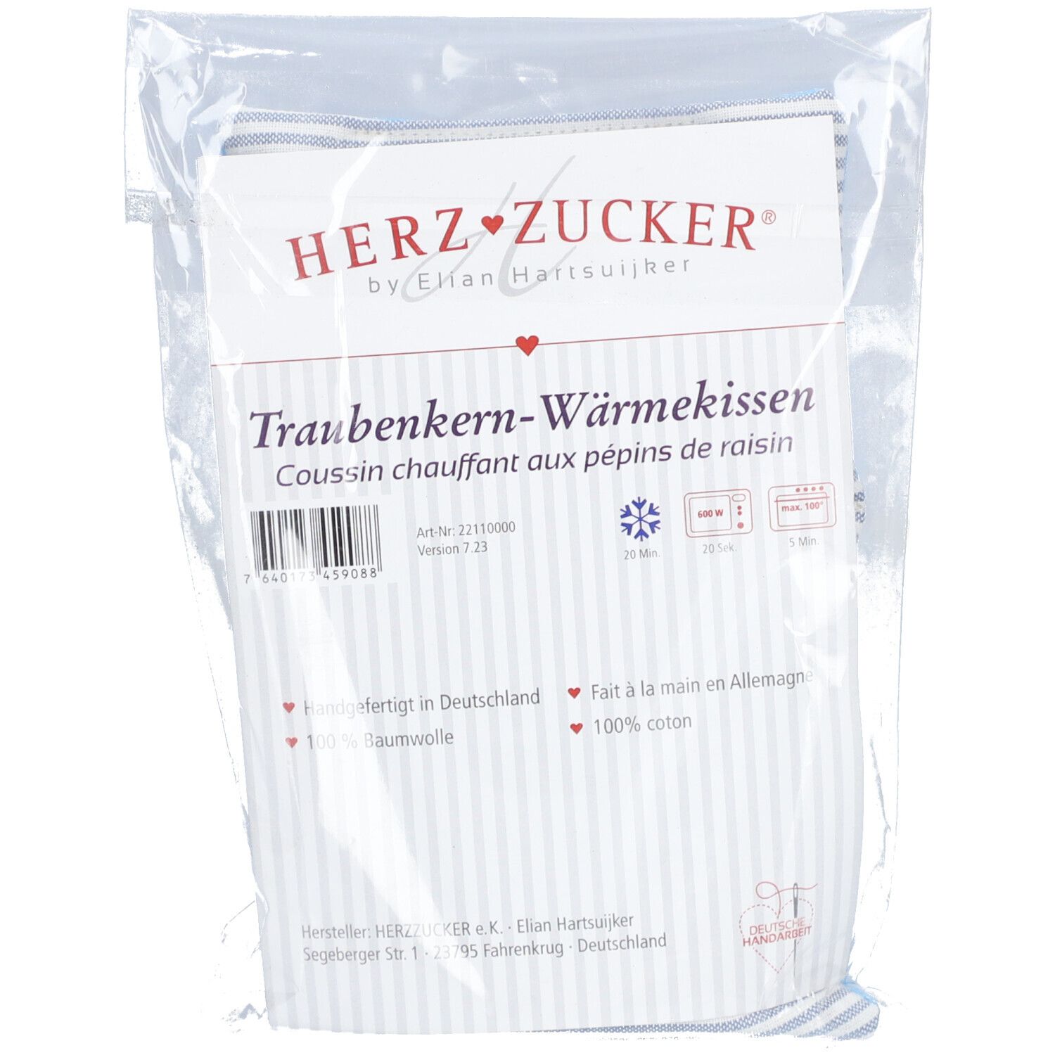 HERZZUCKER® Coussin Chauffant aux pépins de raisin 18 x 10 cm