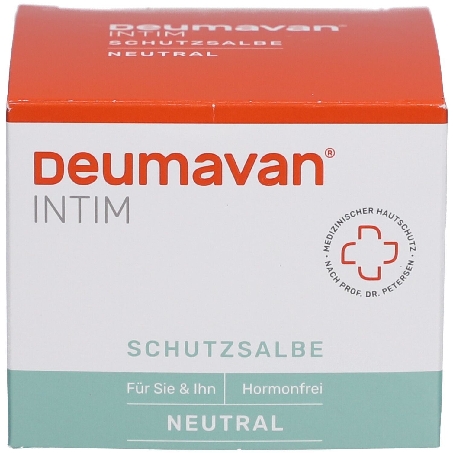 Emballage du produit: boîte. Inscription: Deumavan, INTIM, Schutzsalbe, Neutral. Protection cutanée médicale.