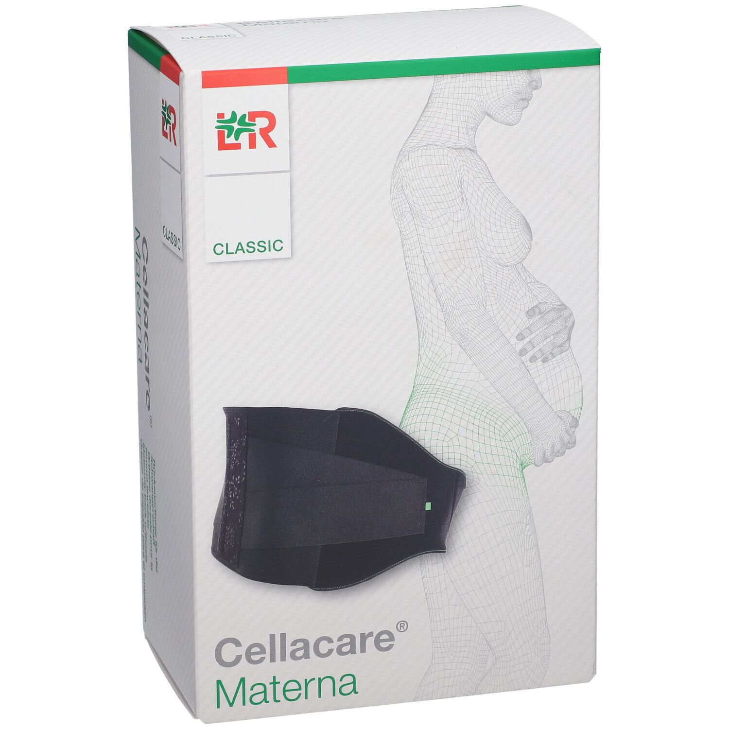 Emballage Cellacare® Materna. Bandage noir visible. Inscription: Cellacare® Materna, Classic.