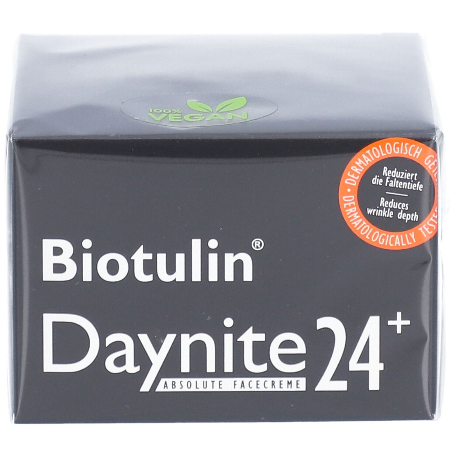 Boîte noire BIOTULIN Daynite 24+. Logo vegan. Testé dermatologiquement. Réduit la profondeur des rides.