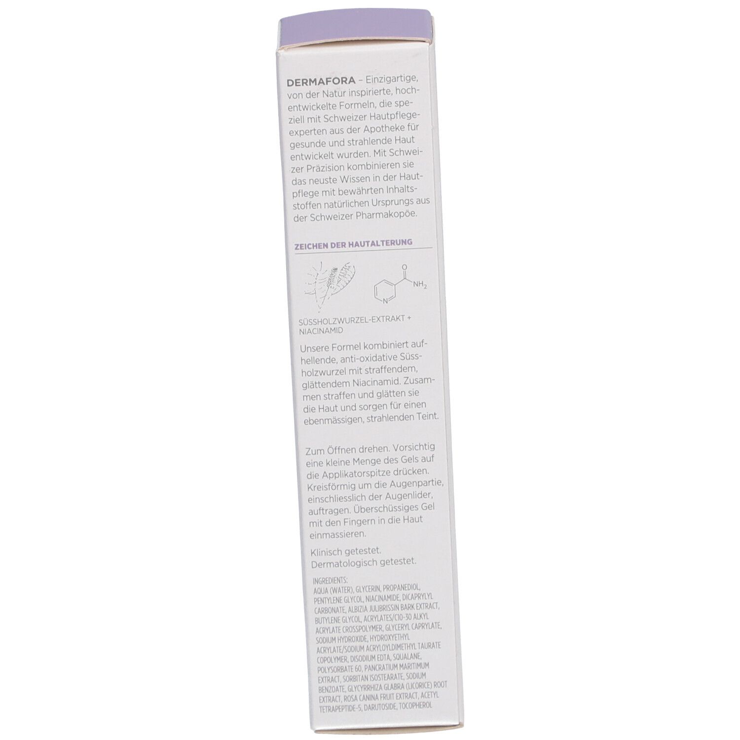 Boîte. Texte en allemand. Description, ingrédients, utilisation. Logo Swiss Pharma. Fabriqué en Suisse.