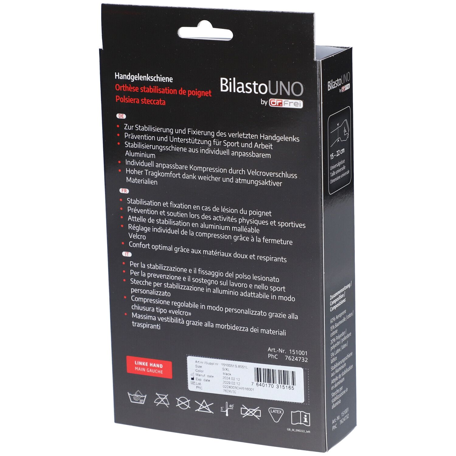 BILASTO UNO Orhtèse Stabilisation du Poignet Taille Universelle Main Gauche