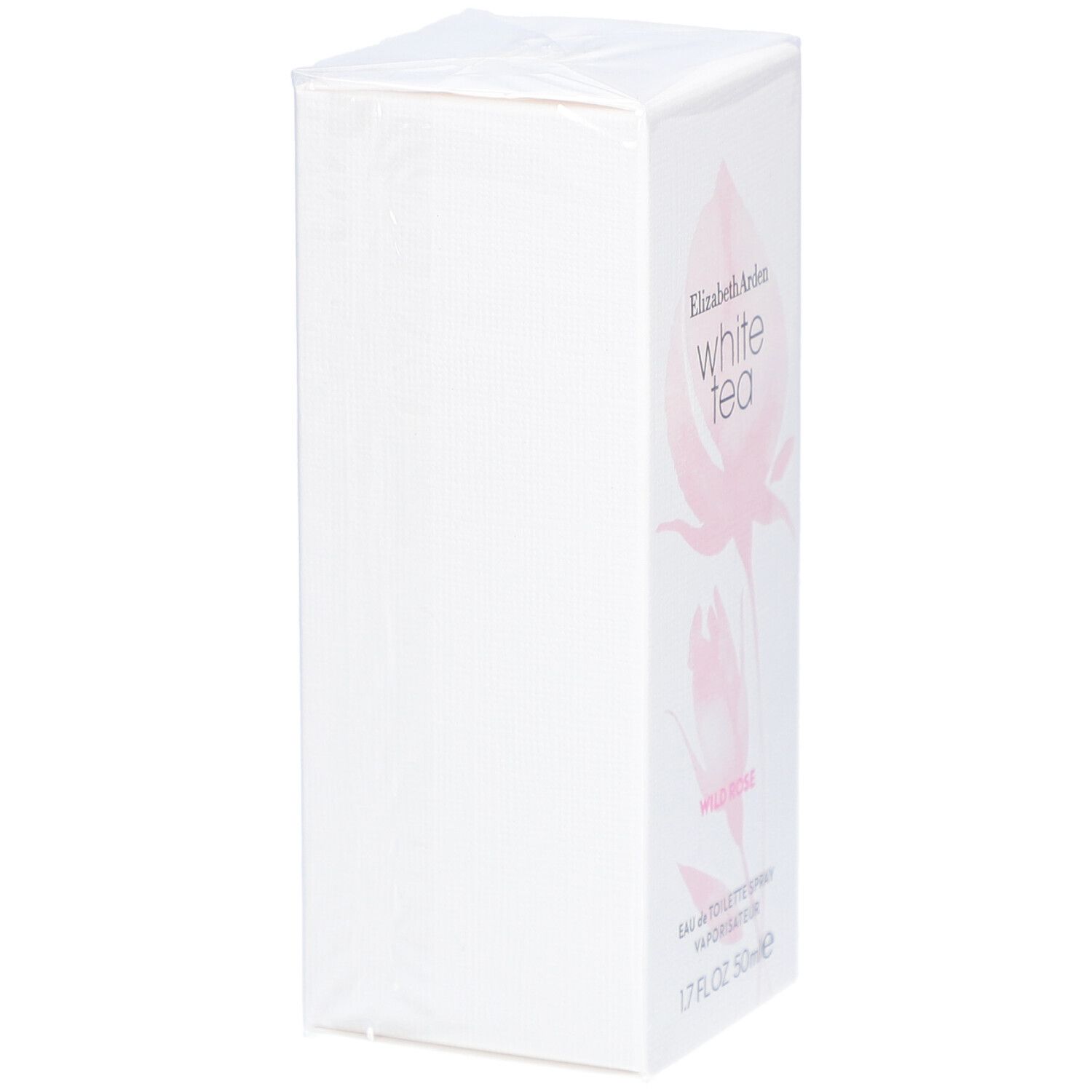 Elizabeth Arden White Tea Wild Rose Eau de Toilette Spray. Emballage blanc, vue latérale.
