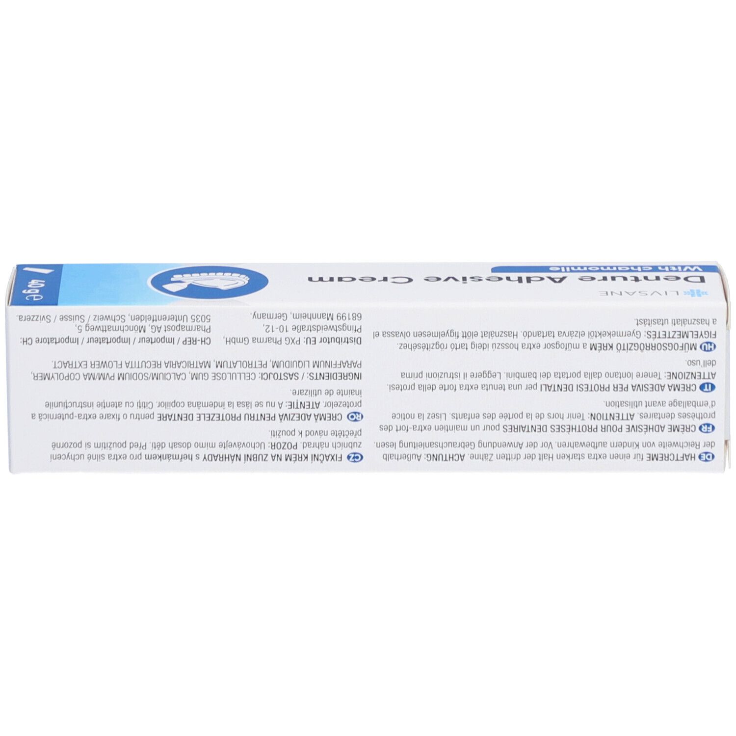 Crème adhésive pour prothèses dentaires LIVASAN avec camomille, tube de 40g.