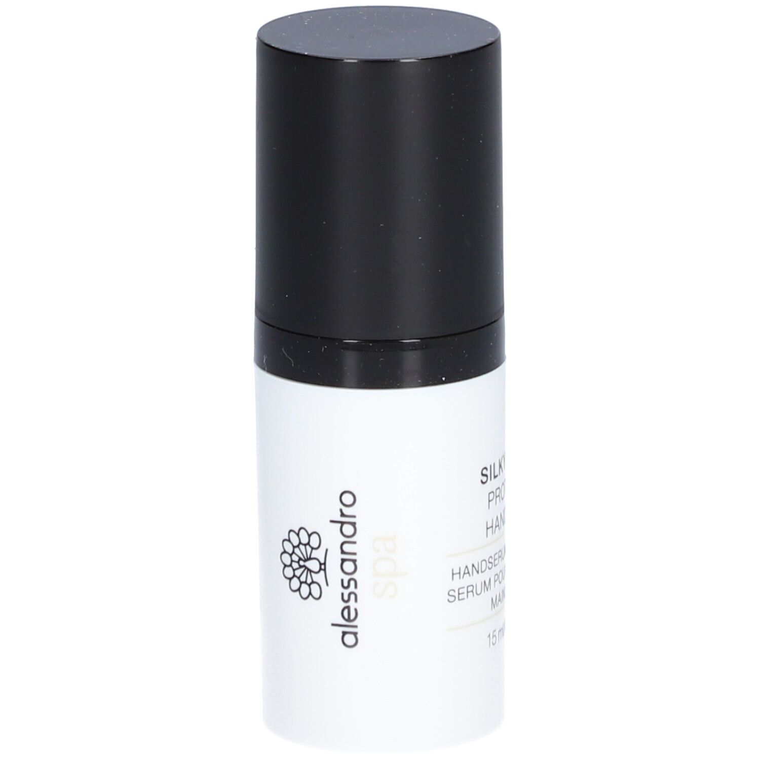 Flacon blanc et noir. Inscription: alessandro spa. Nom du produit illisible.
