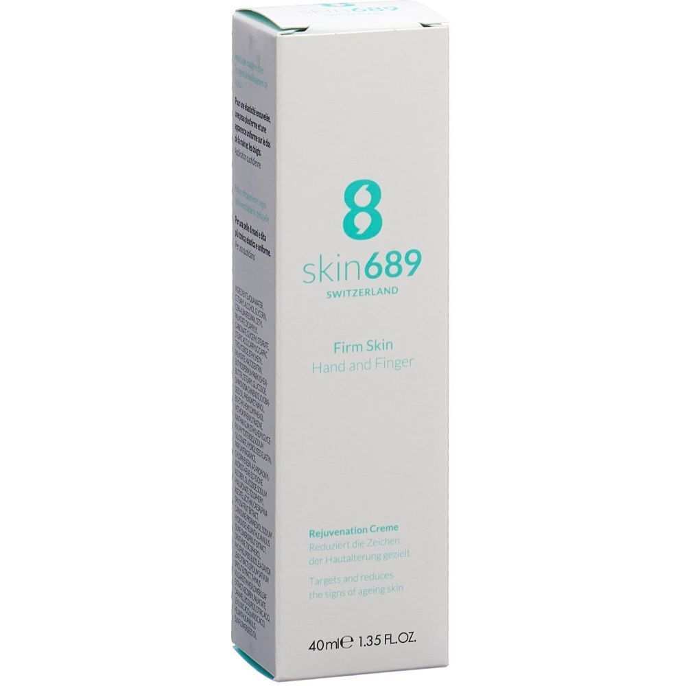 Boîte blanche Skin689. Inscription: Firm Skin Hand and Finger. 40ml.