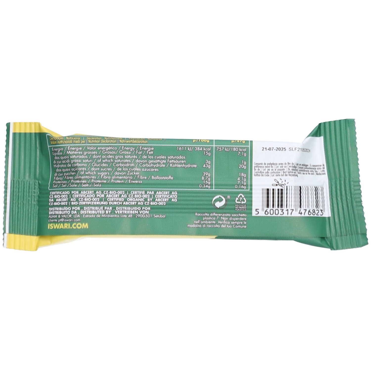 ISWARI Buddha Protein - Barre protéinée Chia, Citron et Spiruline bio