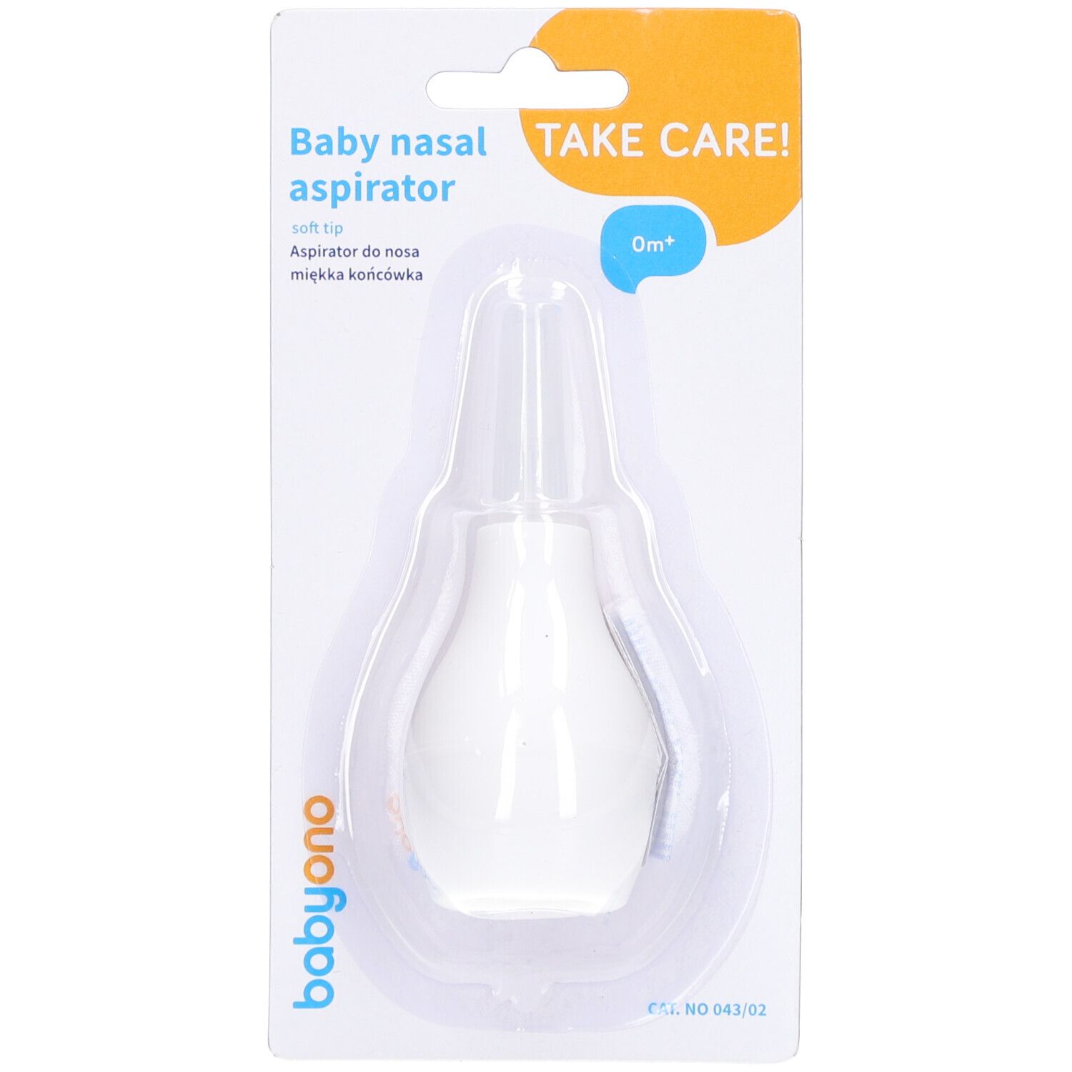 Aspirateur nasal pour bébé avec embout souple, emballage blister. Marque Babyono.
