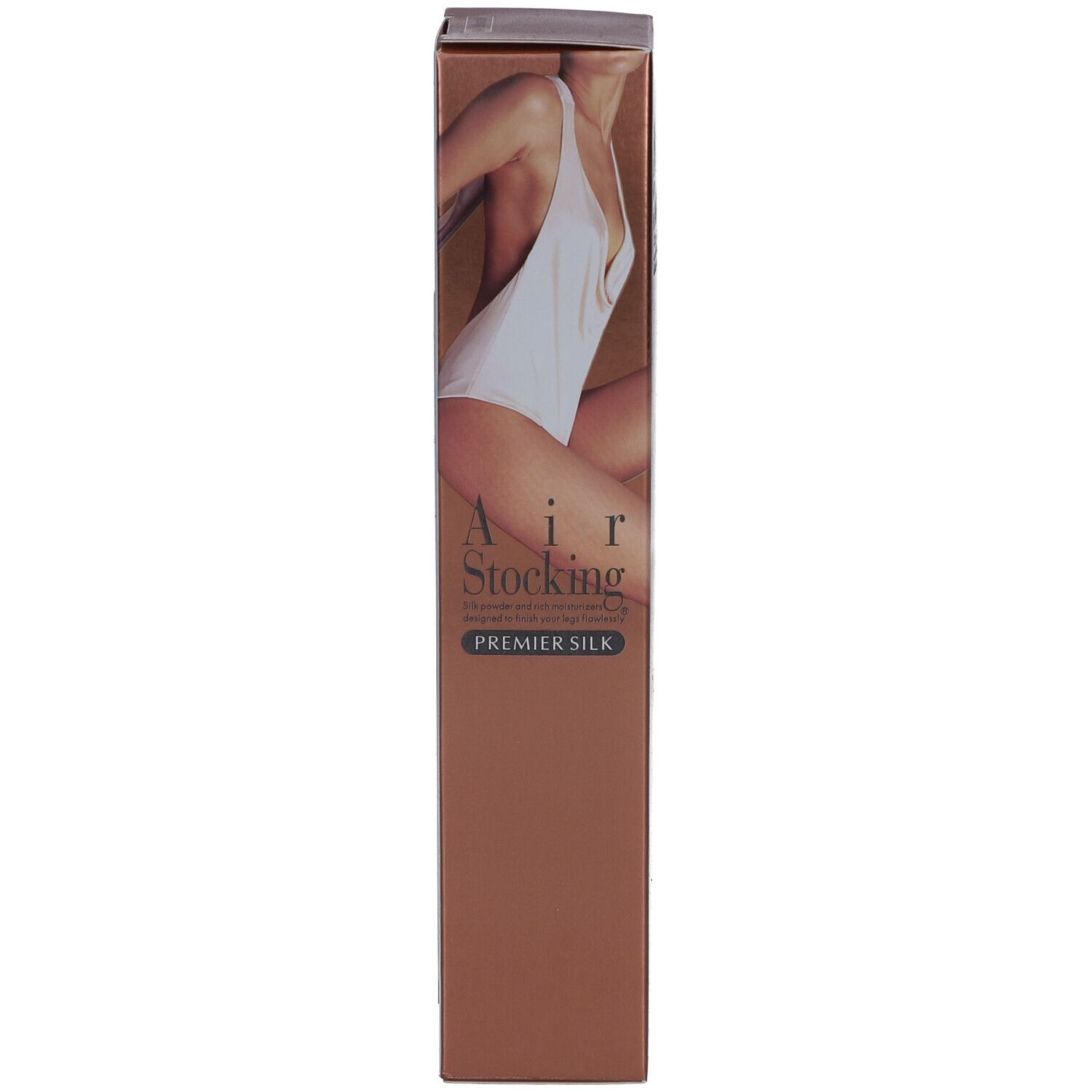 Boîte. Inscription: Air Stocking Premier Silk. Illustration: femme en maillot de bain. Couleur: Bronze.