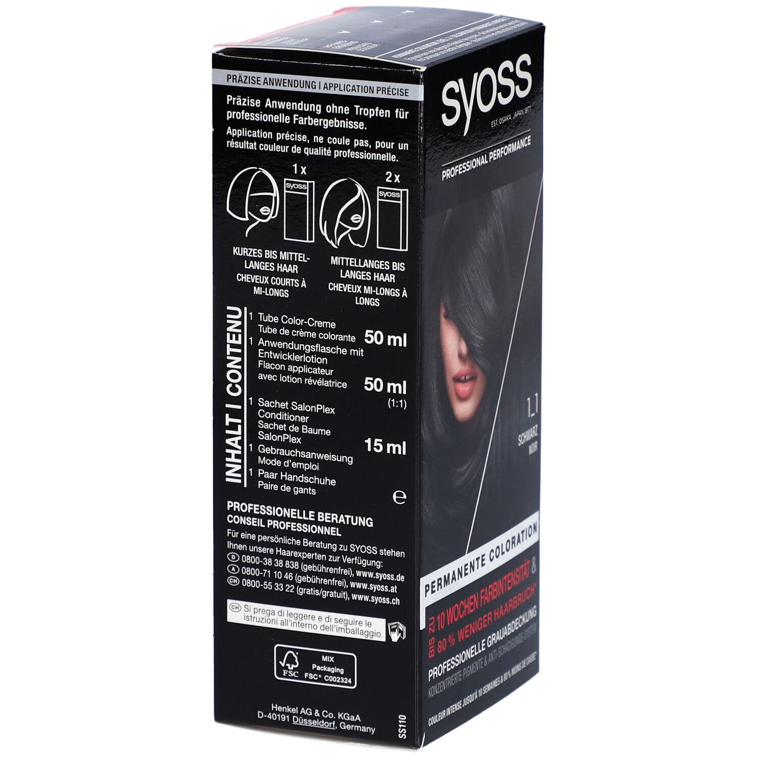Couleur de cheveux Syoss® 1-1 Noir - Coloration permanente