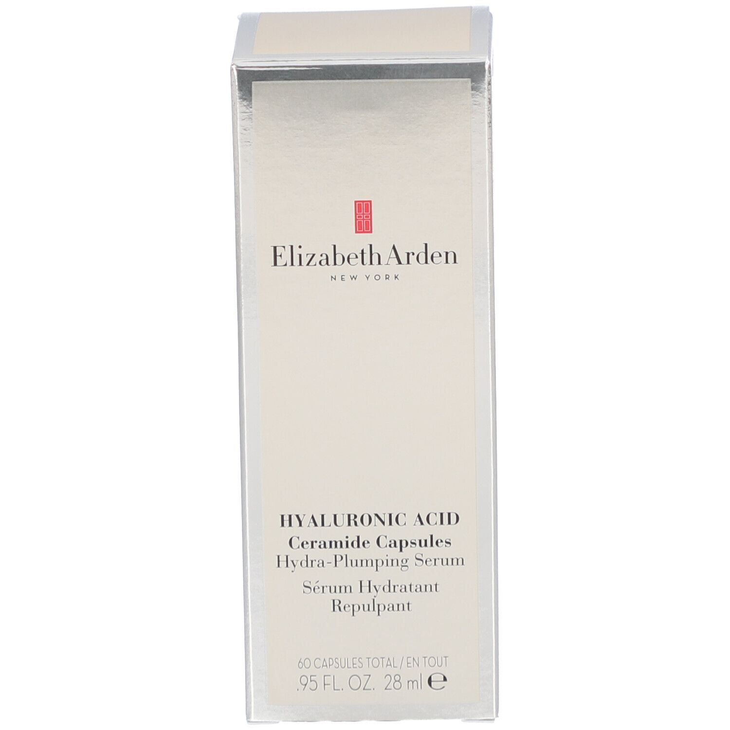 Emballage du produit. Inscription: Elizabeth Arden, Hyaluronic Acid Ceramide Capsules.