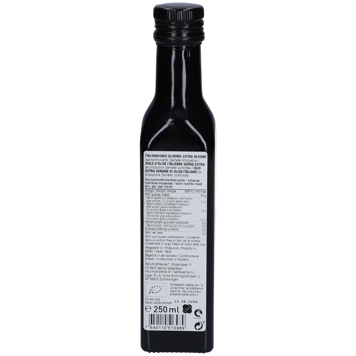 NATURKRAFTWERKE® Huile d'olive d'Italie Extra Vierge Demeter