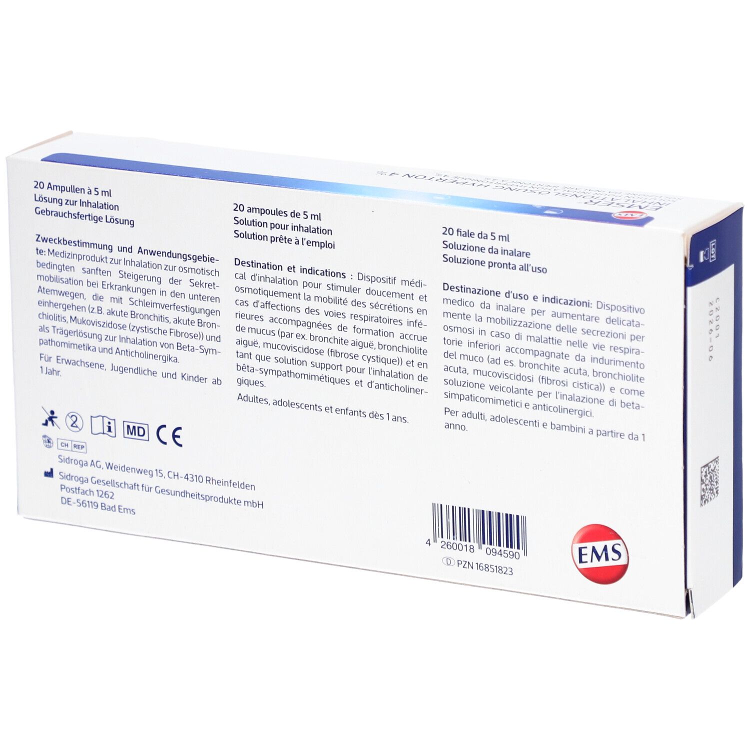 Emser® Solution pour inhalation 4 % hypertonique