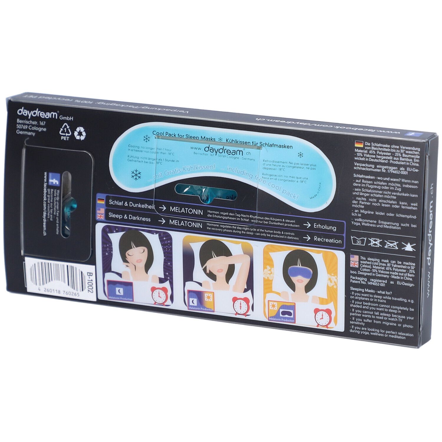 daydream® masque de sommeil avec coussin réfrigérant - masque oculaire opaque