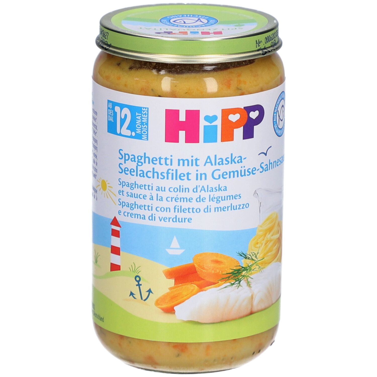 Pot Hipp pour bébé : Spaghetti au colin d'Alaska et sauce à la crème de légumes, dès 12 mois.