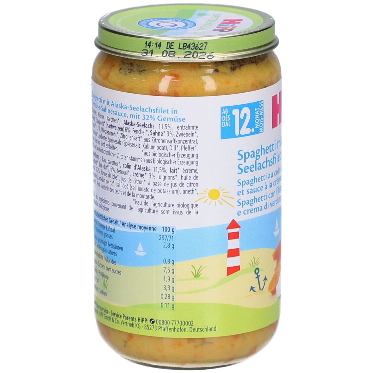 Biberon de purée pour bébé : Spaghetti au saumon d'Alaska et légumes.