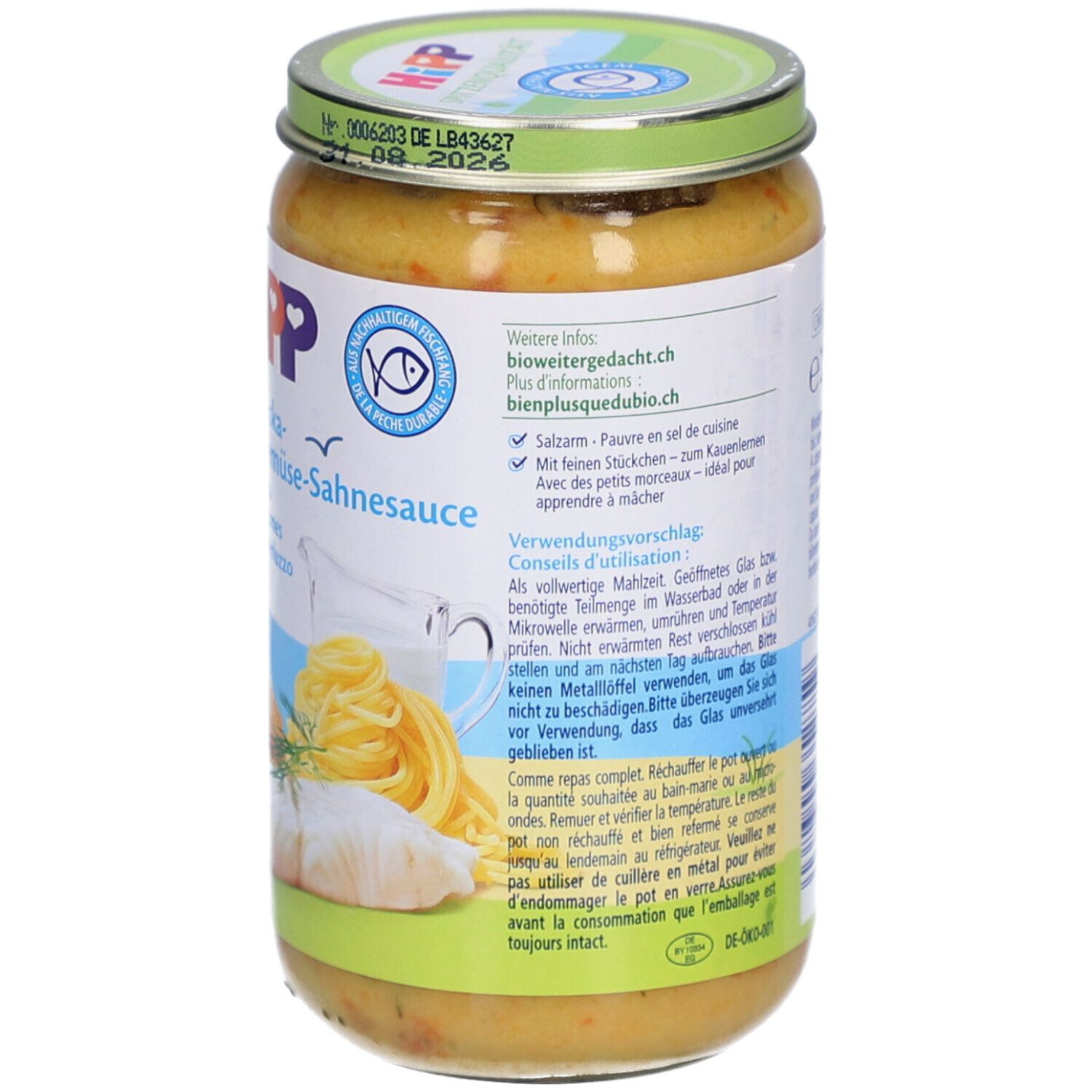 HiPP - Spaghettis bio au colin d'Alaska et à la crème de légumes, à partir de 12 mois