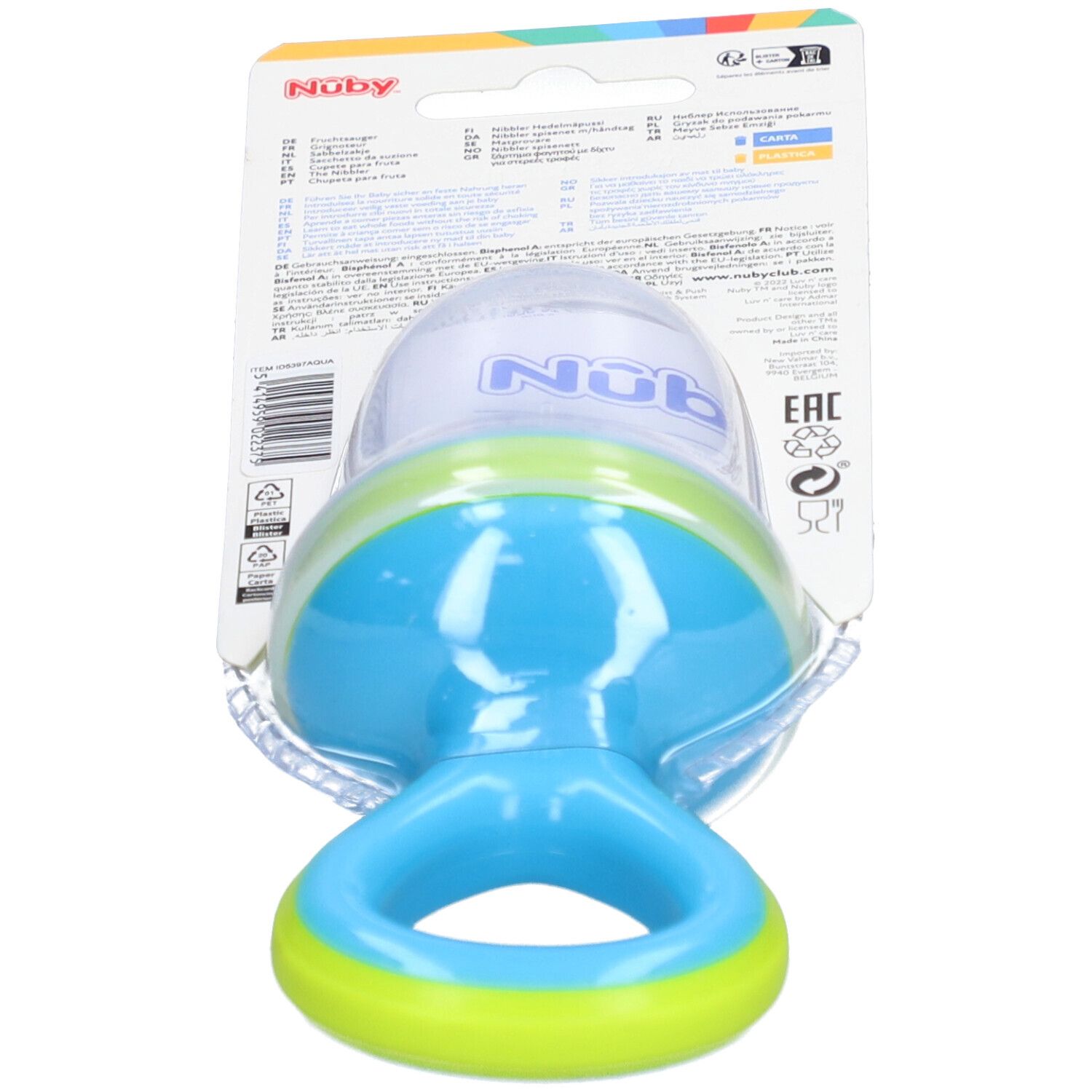 Nûby Tétine alimentaire avec capuchon aqua
